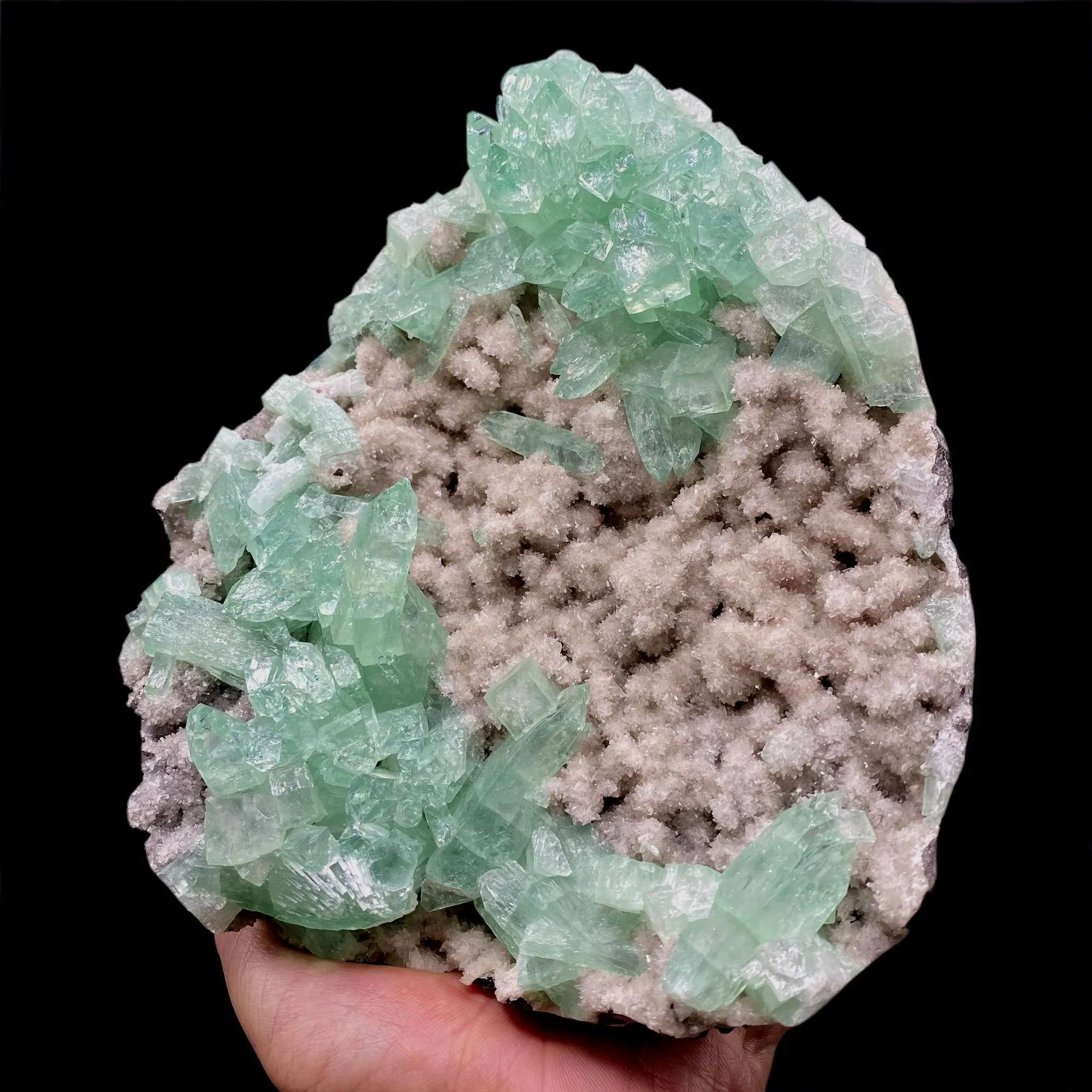 Green Apophyllite Sparkling Crystals on Heulandite Cluster - image 3