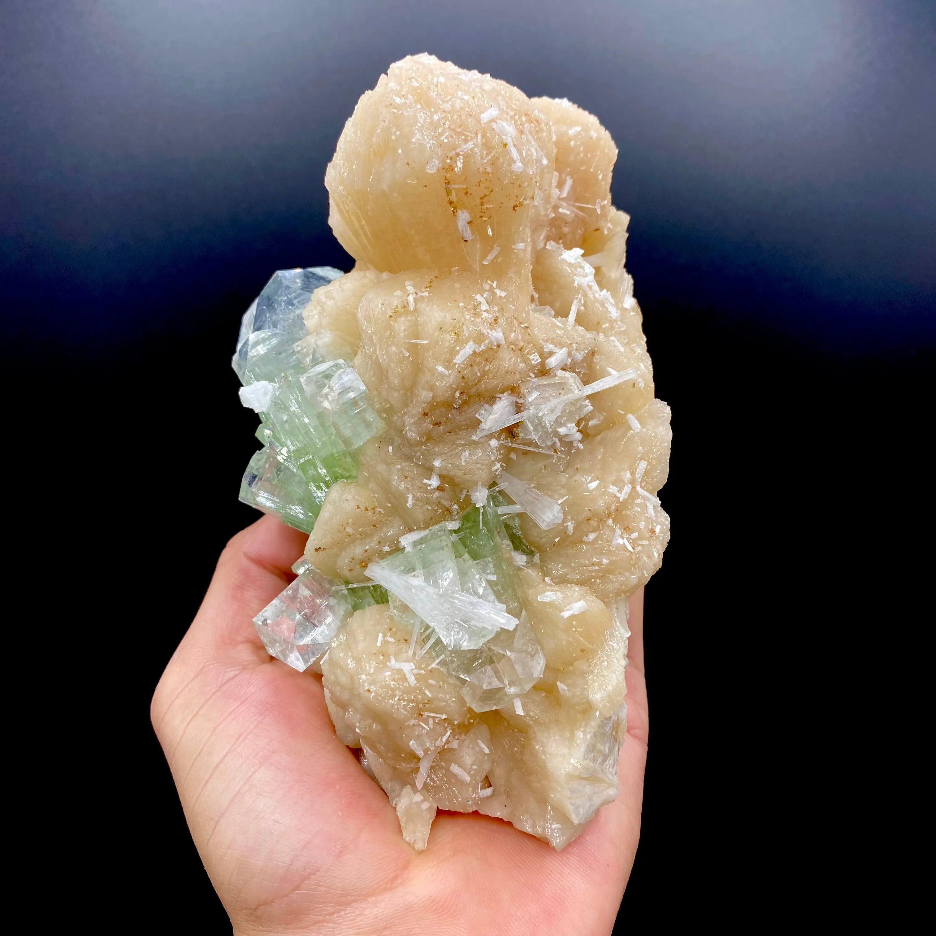 Green Apophyllite & Stilbite Spray with Scolecite Needles | Rare Indian Zeolite Mineral Specimen from Ahmednagar DK100 - image 3