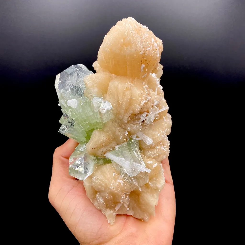Green Apophyllite & Stilbite Spray with Scolecite Needles | Rare Indian Zeolite Mineral Specimen from Ahmednagar DK100 image