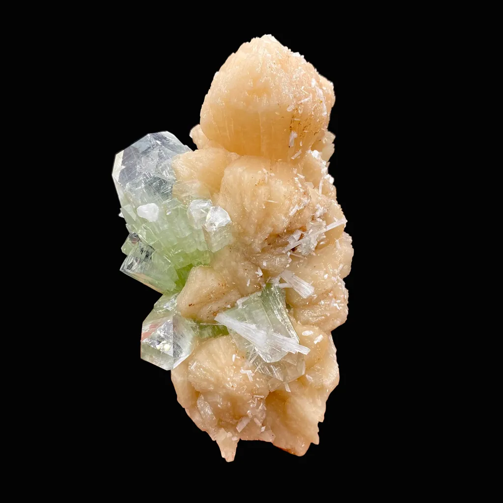 Green Apophyllite & Stilbite Spray with Scolecite Needles | Rare Indian Zeolite Mineral Specimen from Ahmednagar DK100 image