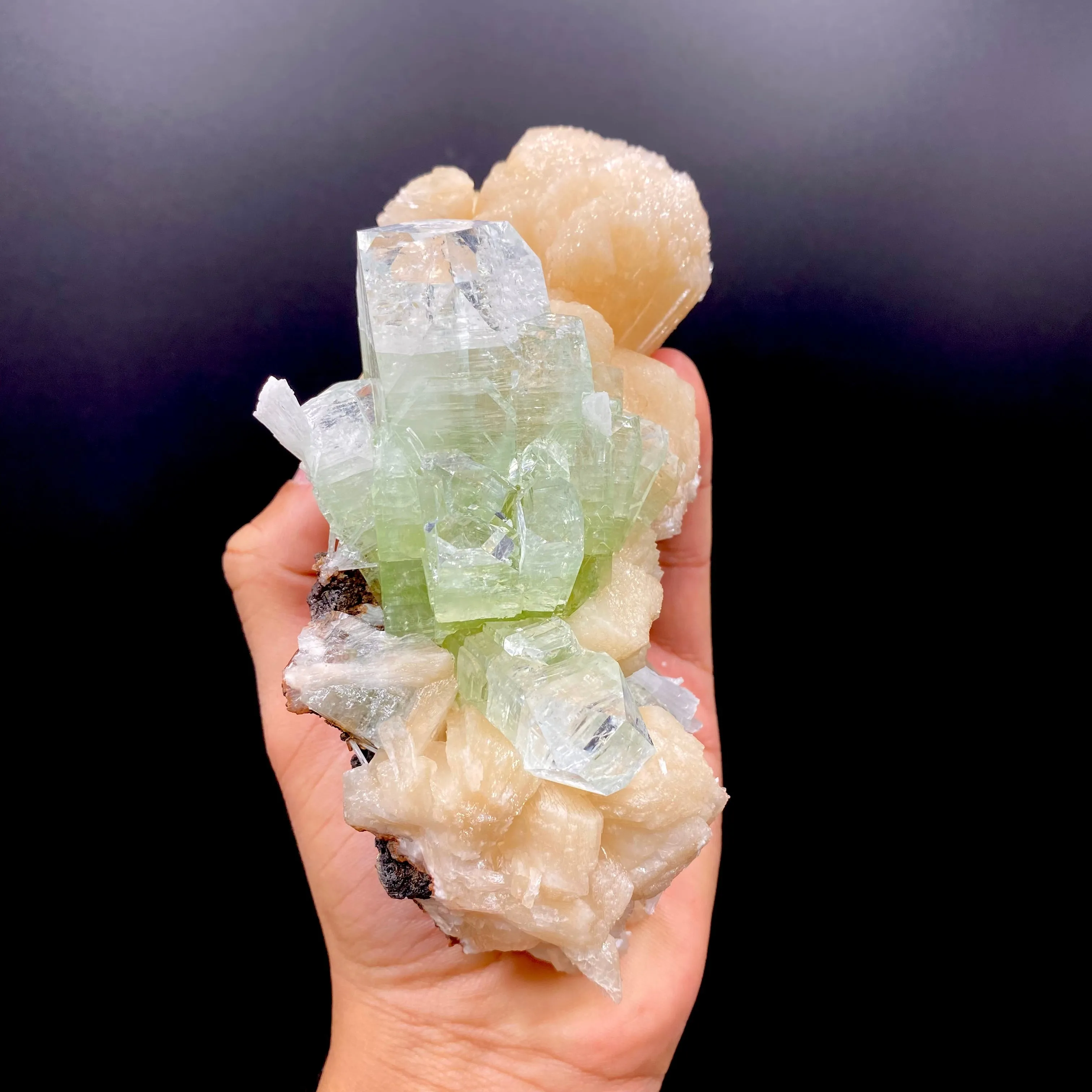 Green Apophyllite & Stilbite Spray with Scolecite Needles | Rare Indian Zeolite Mineral Specimen from Ahmednagar DK100 - image 2