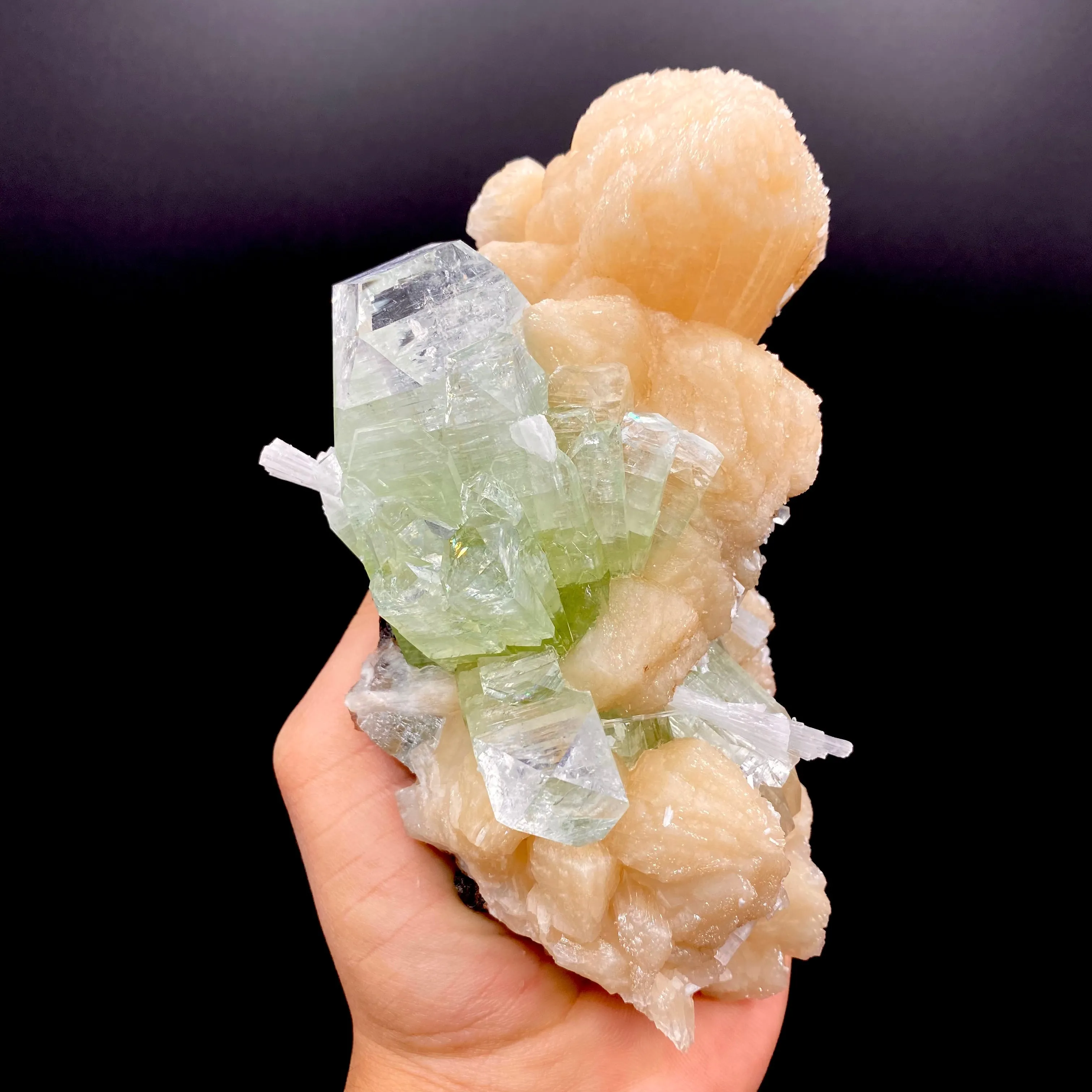 Green Apophyllite & Stilbite Spray with Scolecite Needles | Rare Indian Zeolite Mineral Specimen from Ahmednagar DK100 - image 4