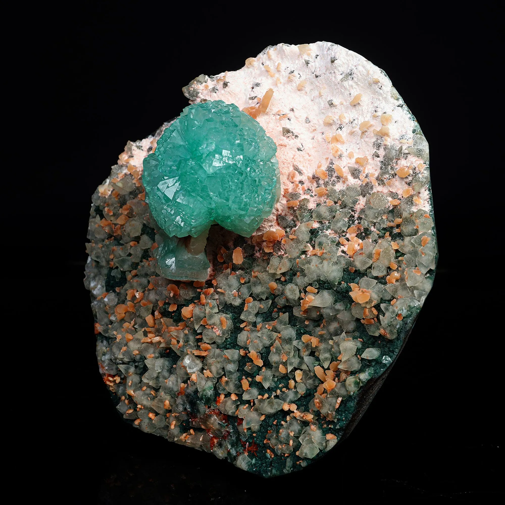 Green Apophyllite with Calcite Free standing Natural Mineral Specimen - image 3