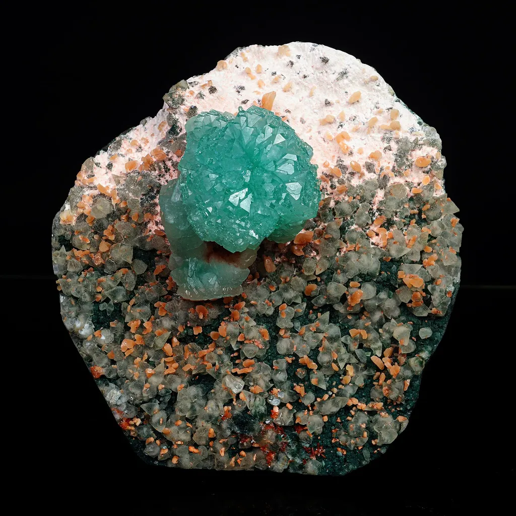 Green Apophyllite with Calcite Free standing Natural Mineral Specimen image