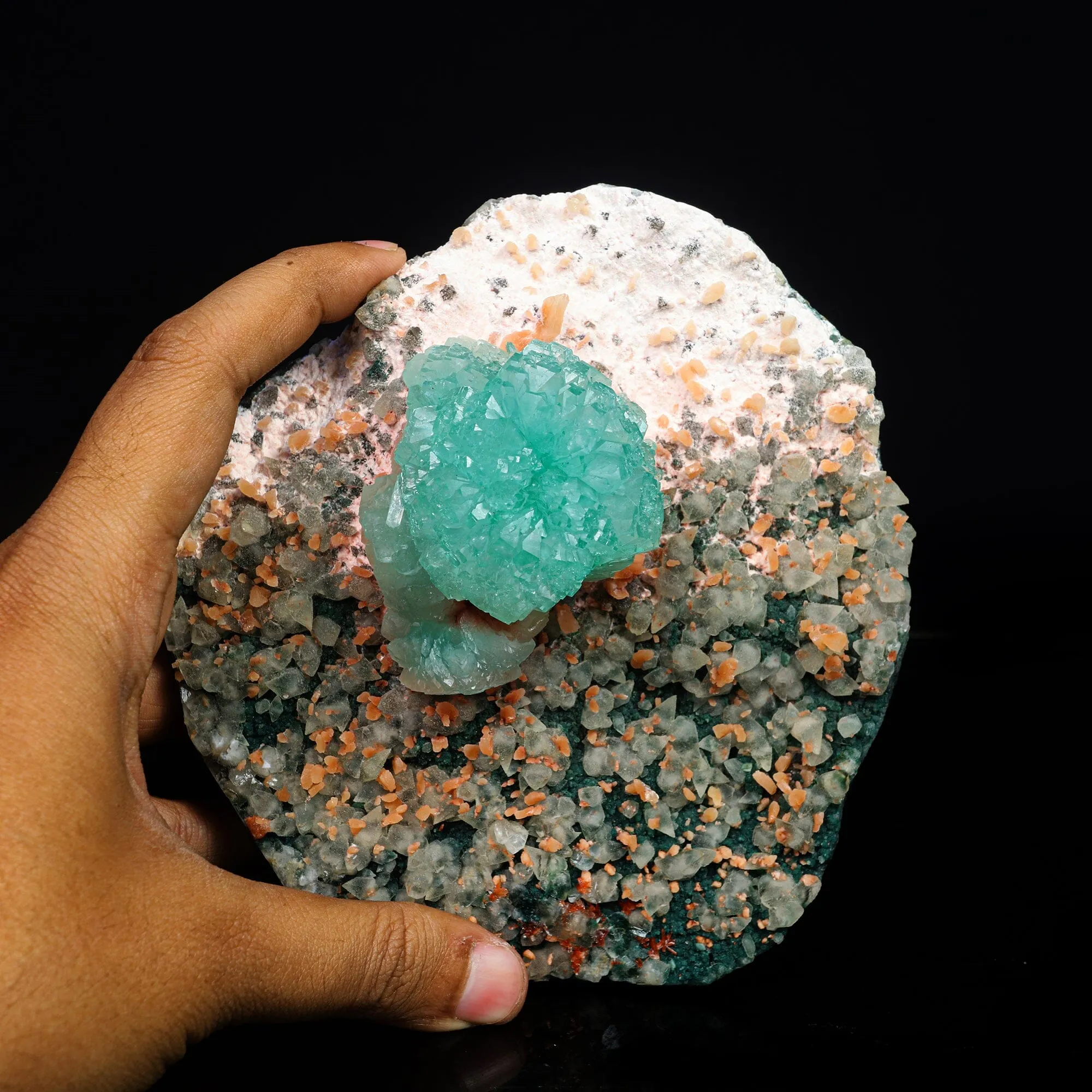 Green Apophyllite with Calcite Free standing Natural Mineral Specimen - image 4