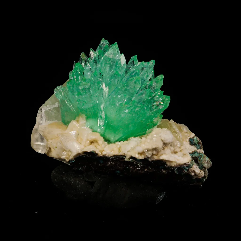Green Apophyllite with Calcite Natural Mineral Specimen image