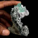 Green Apophyllite with Coated Calcite on Black Chalcedony Natural Mineral Specimen - image 5