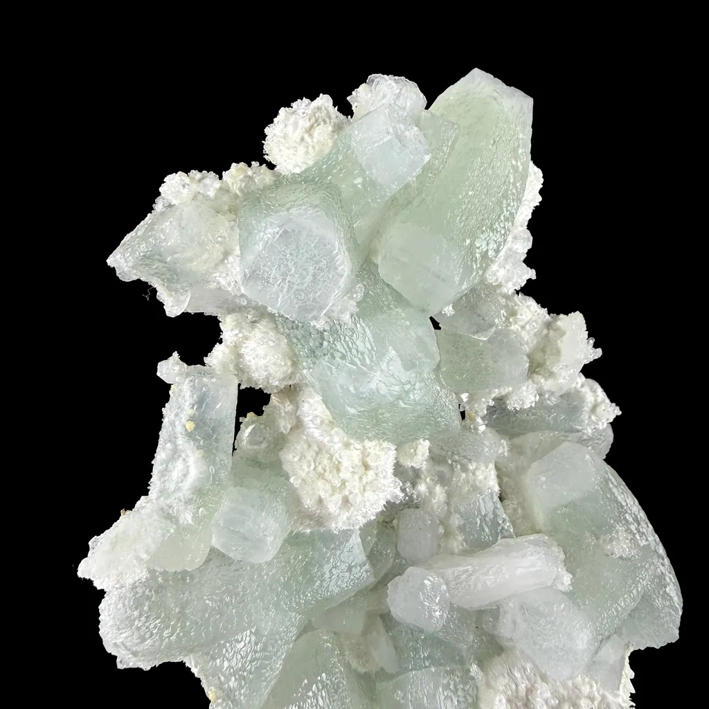 Green Apophyllite with Cotton-Ball Mordenite & Stilbite - Raw Indian Zeolite Cluster from Ahilyanagar ,India - image 4
