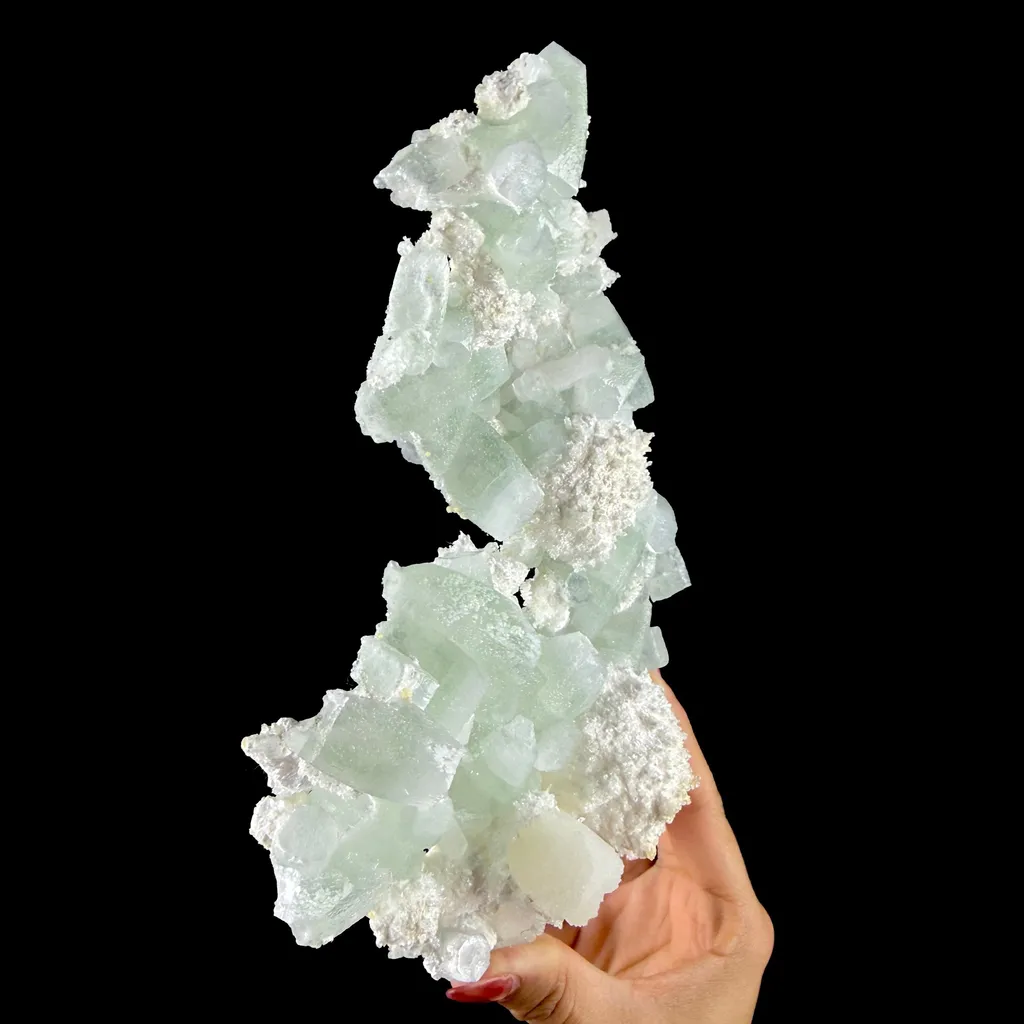 Green Apophyllite with Cotton-Ball Mordenite & Stilbite - Raw Indian Zeolite Cluster from Ahilyanagar ,India - image 6