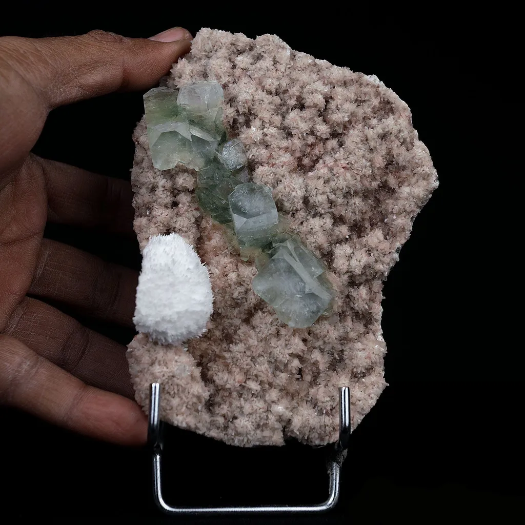Green Apophyllite with Mordenite on Heulandite Natural Mineral Specimen - image 4