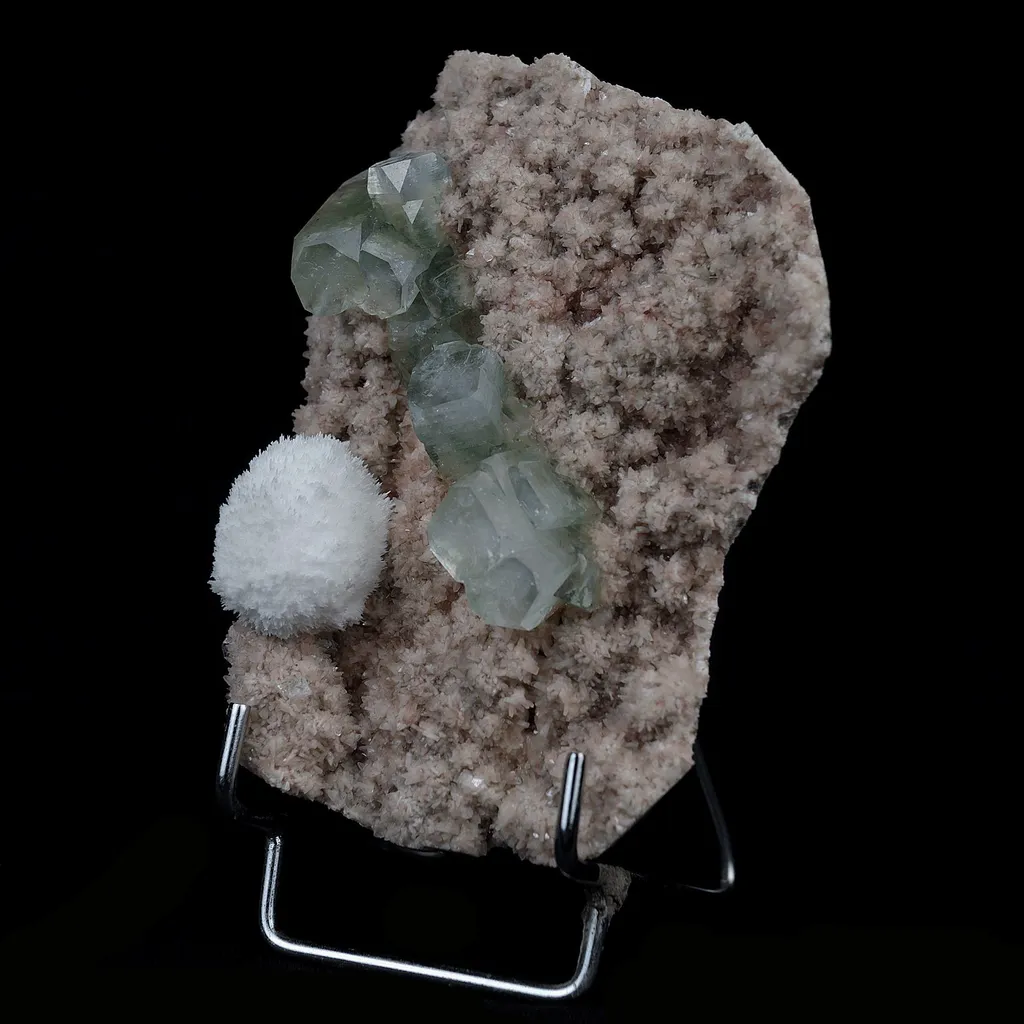 Green Apophyllite with Mordenite on Heulandite Natural Mineral Specimen - image 2