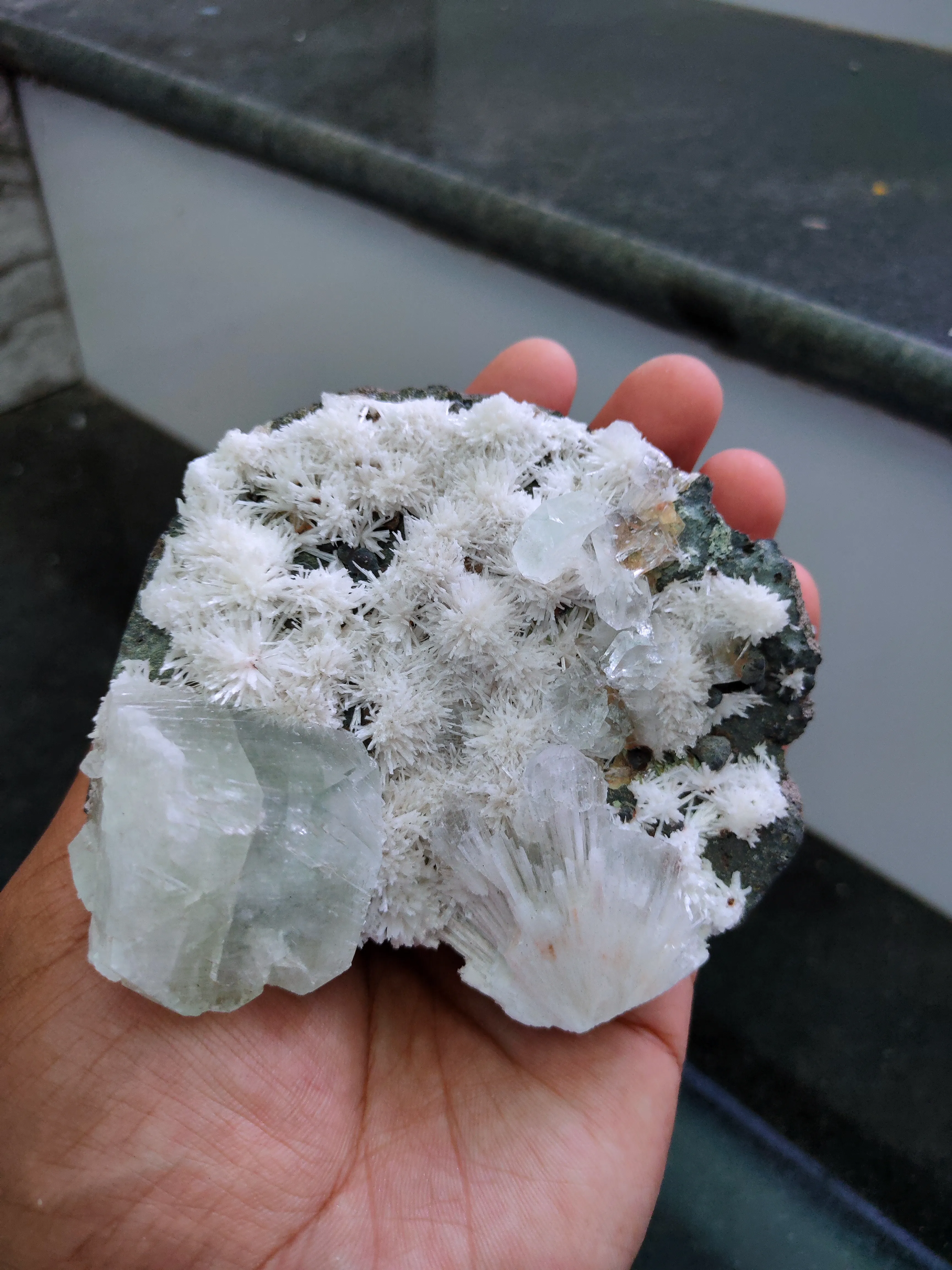 Green Apophyllite with Scolecite Flower - image 6