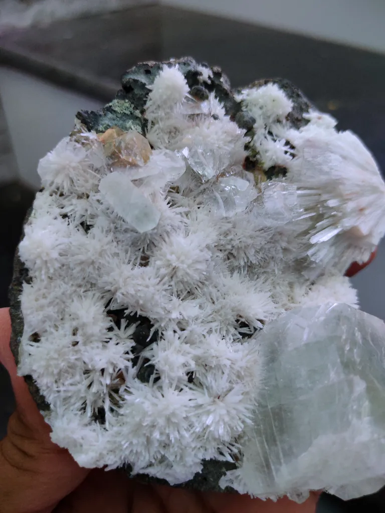 Green Apophyllite with Scolecite Flower - image 3