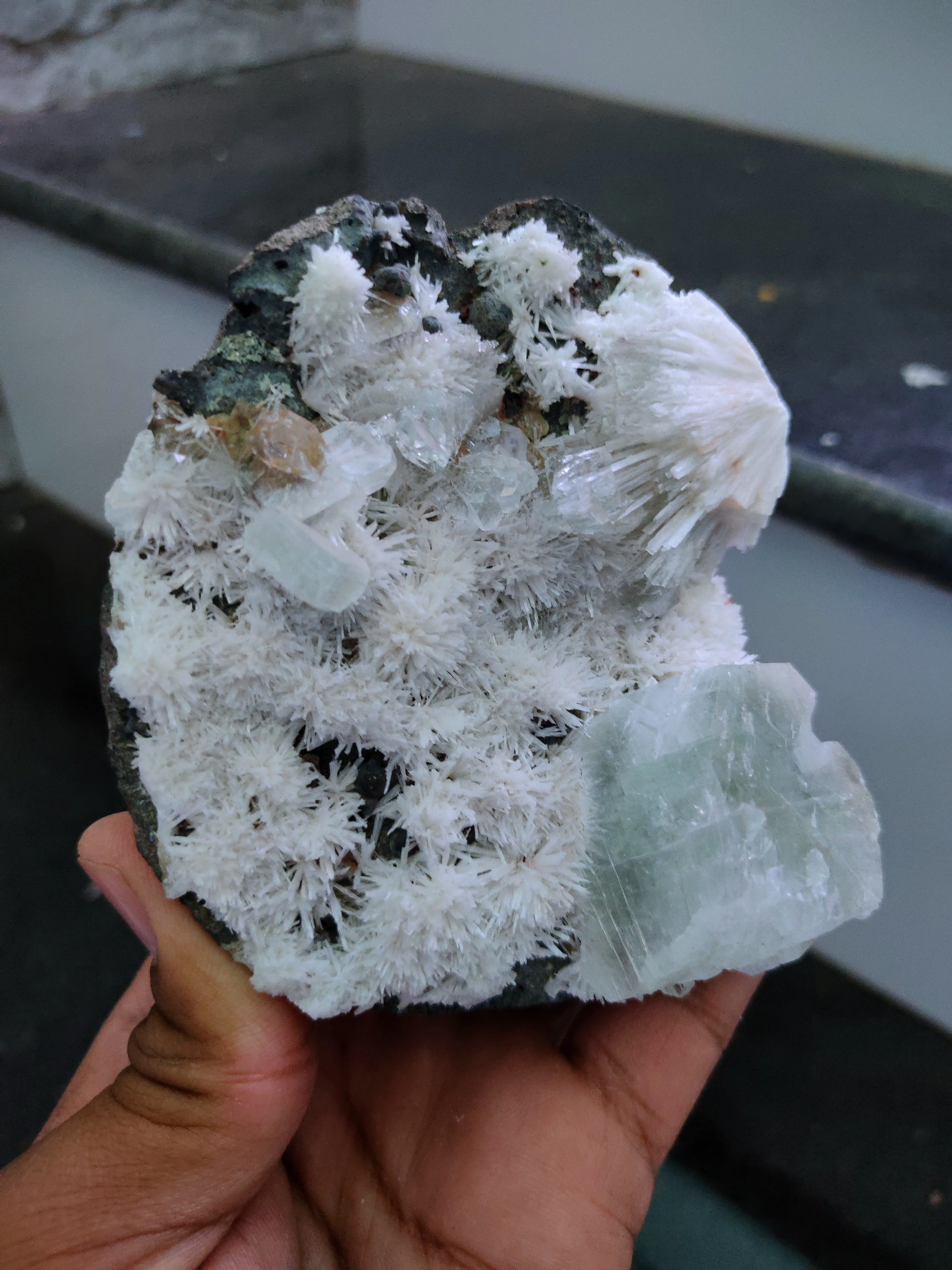 Green Apophyllite with Scolecite Flower - image 5