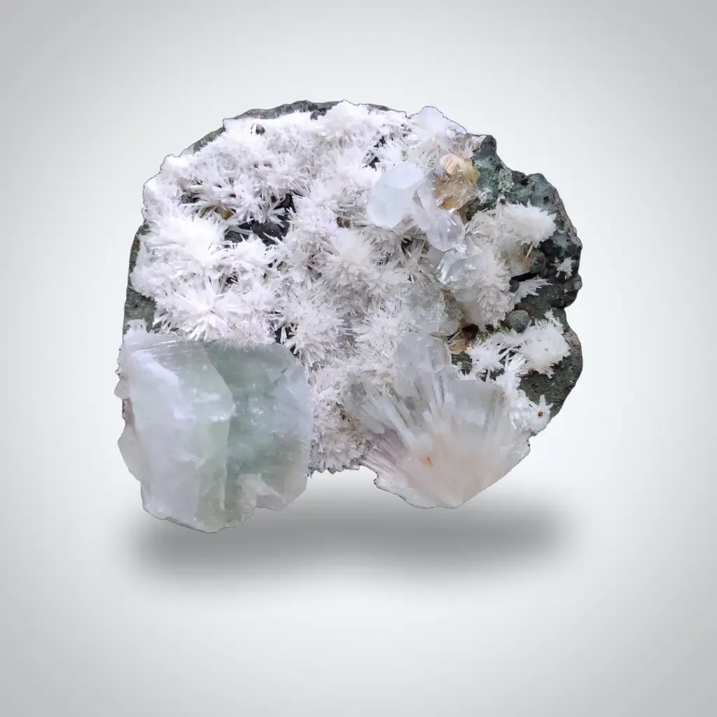Green Apophyllite with Scolecite Flower - image 1