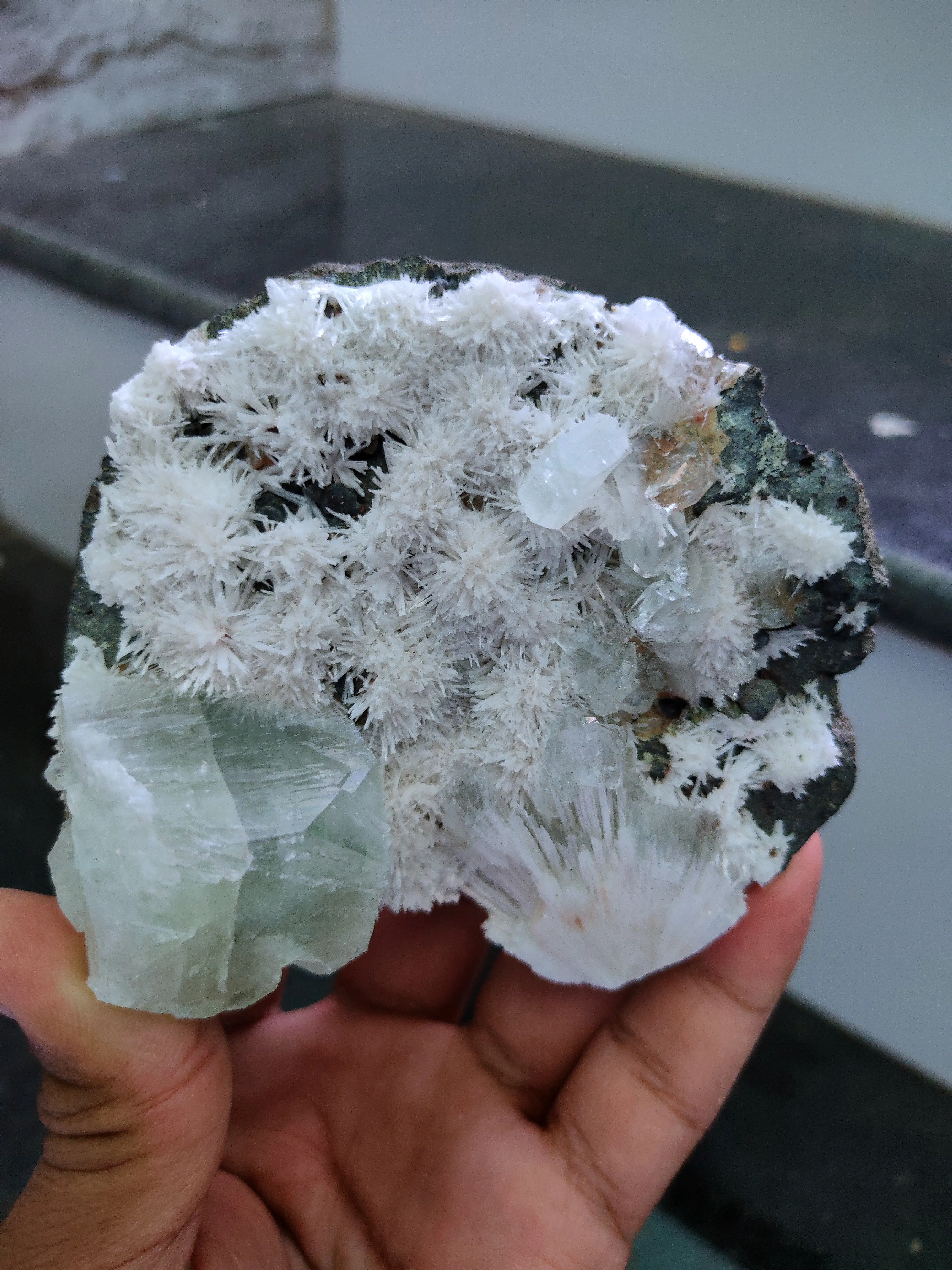 Green Apophyllite with Scolecite Flower - image 2