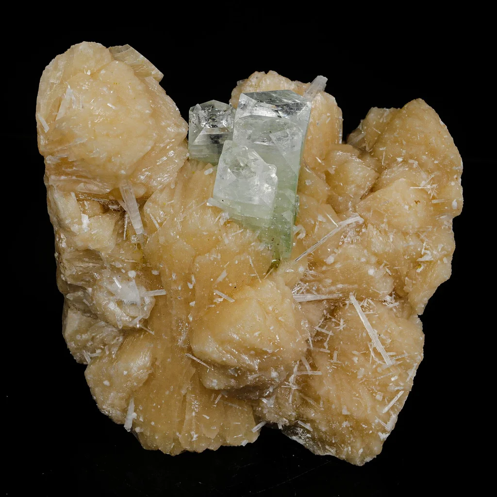 Green Apophyllite with Scolecite on Stilbite – Premium Zeolite Mineral Specimen image