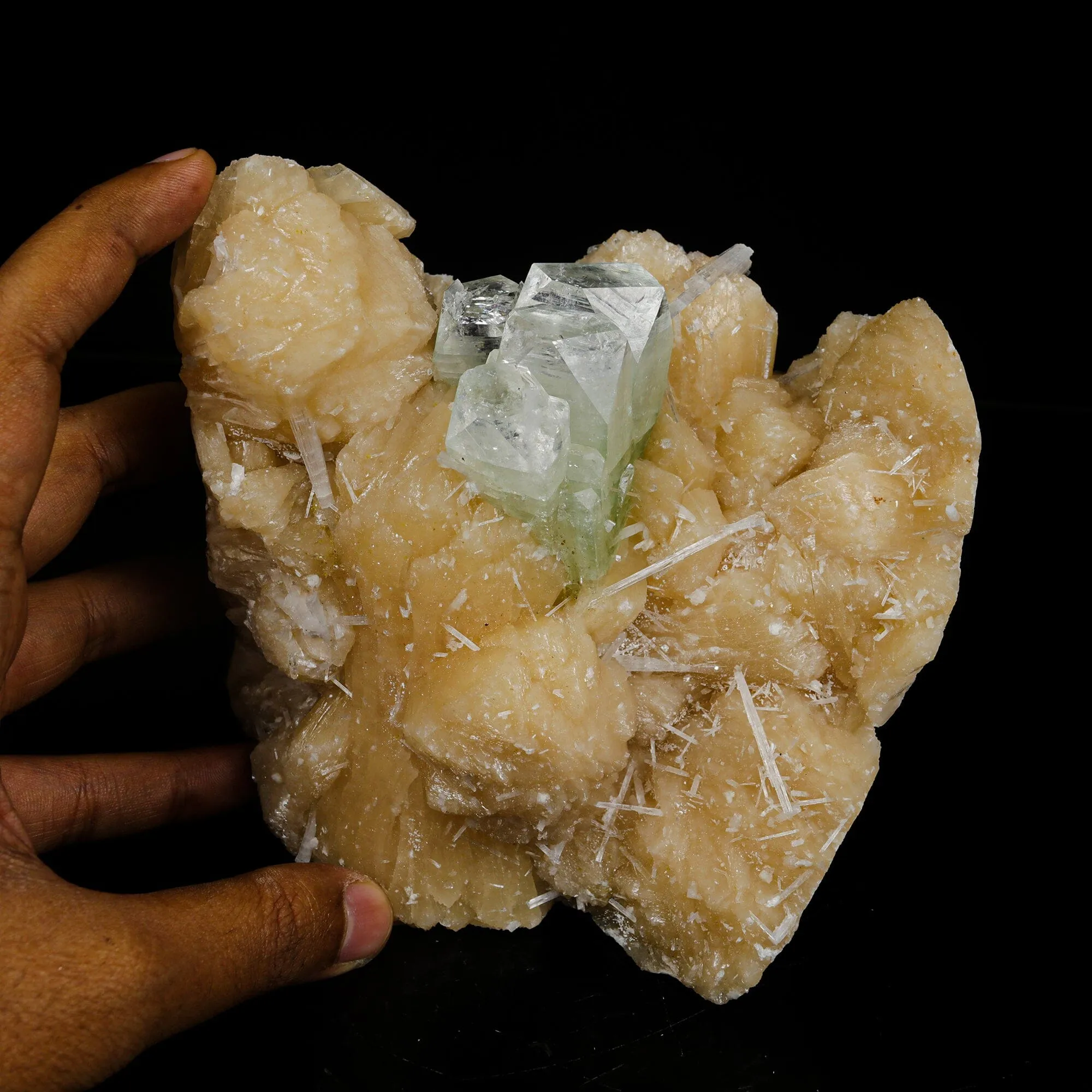 Green Apophyllite with Scolecite on Stilbite – Premium Zeolite Mineral Specimen - image 4