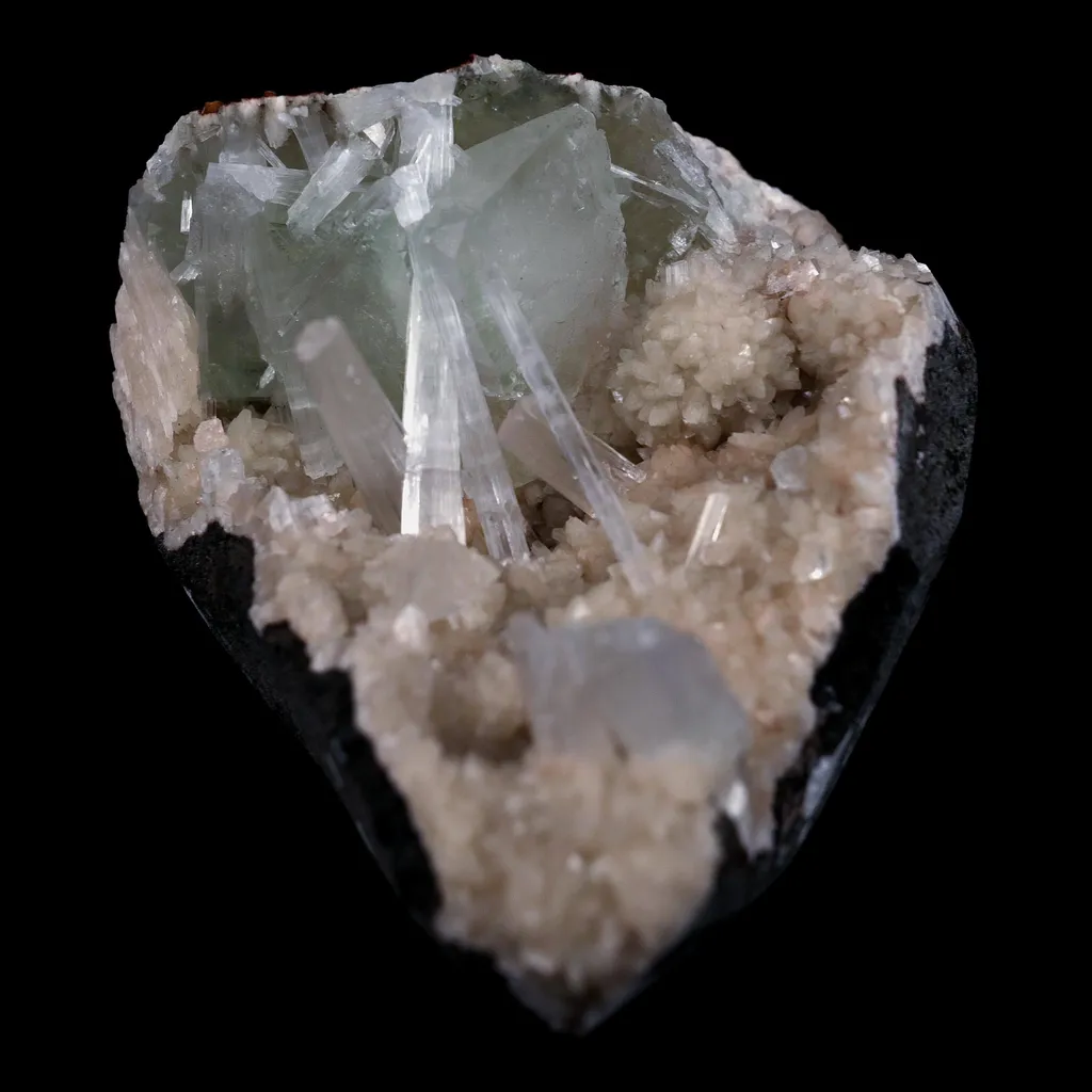 Green Apophyllite with Scolecite Spray Inside Heulandite Natural Mineral Specimen - image 6