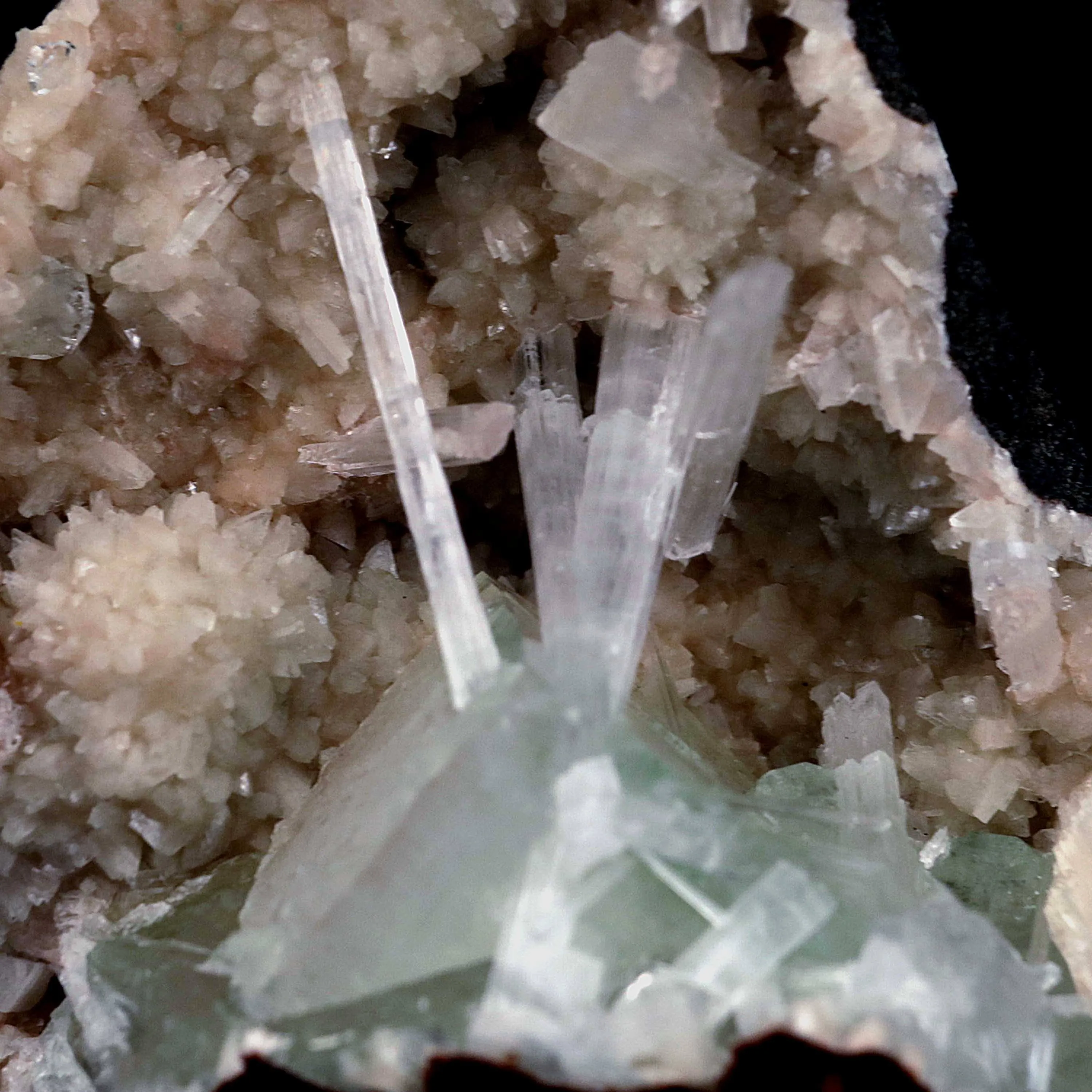 Green Apophyllite with Scolecite Spray Inside Heulandite Natural Mineral Specimen - image 2