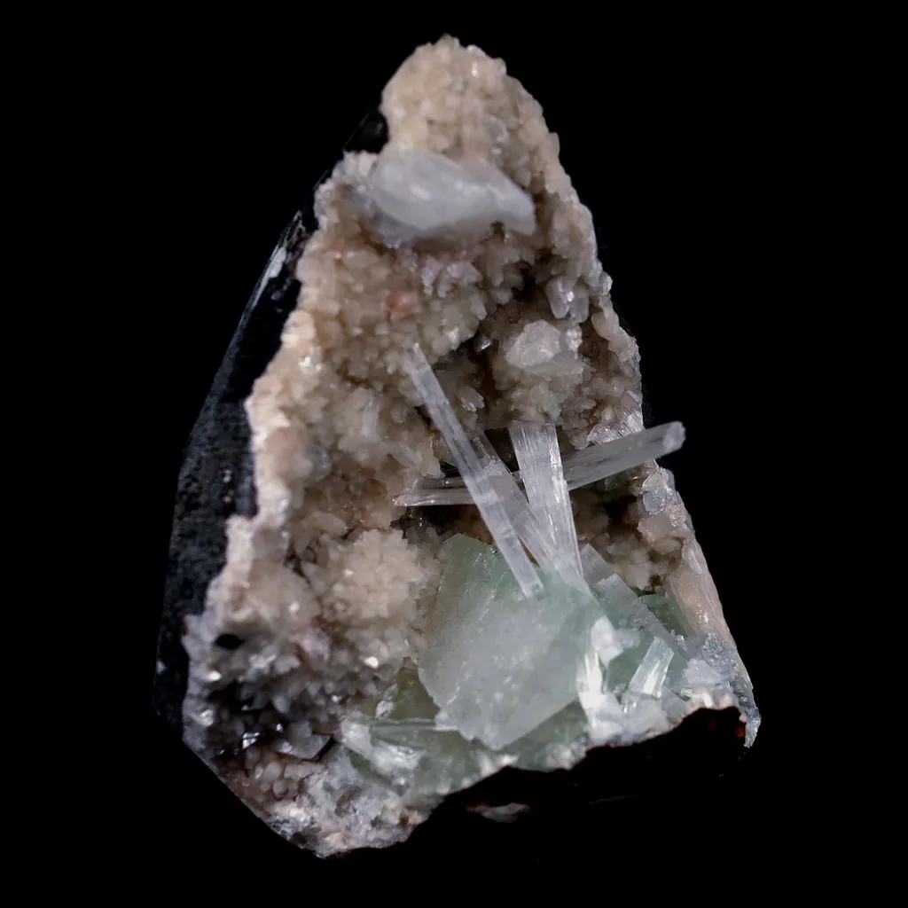 Green Apophyllite with Scolecite Spray Inside Heulandite Natural Mineral Specimen - image 4