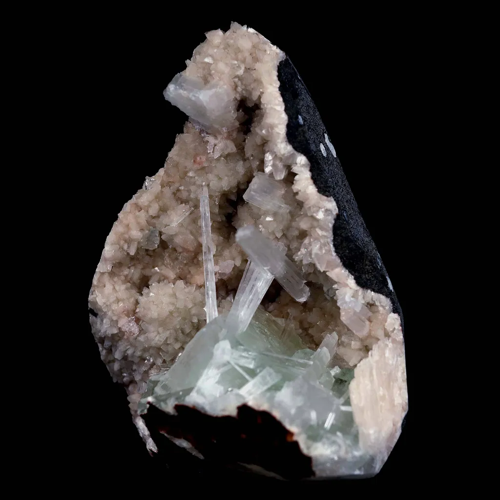Green Apophyllite with Scolecite Spray Inside Heulandite Natural Mineral Specimen - image 5