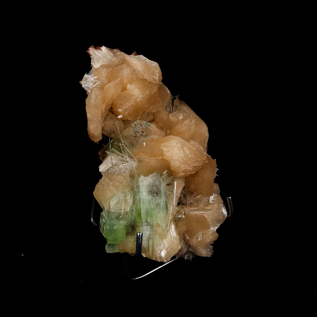 Green Apophyllite with Scolecite Sprays on Stilbite Natural Mineral Specimen - image 3