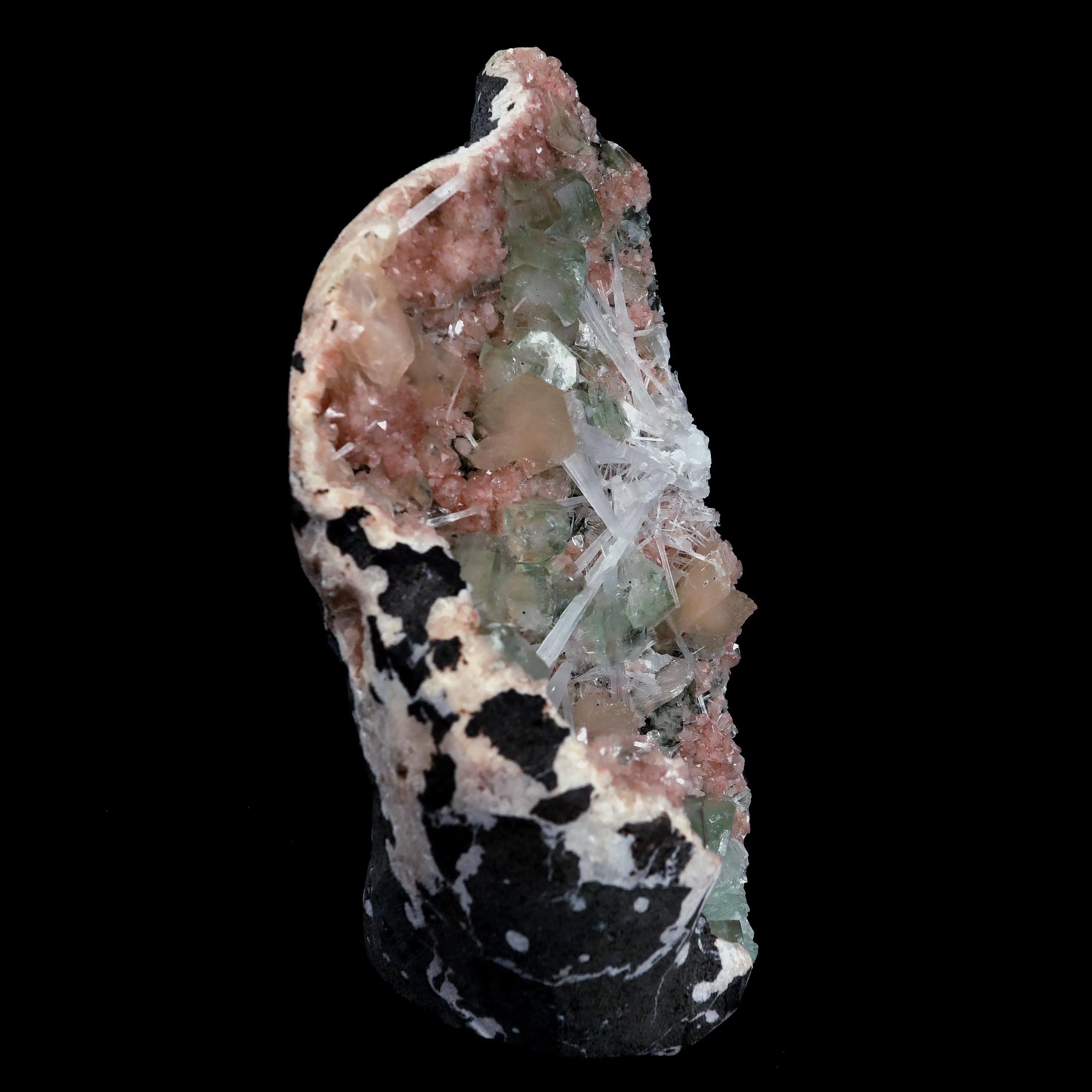 Green Apophyllite with Scolecite Sprays on Stilbite Natural Mineral Specimen - image 5