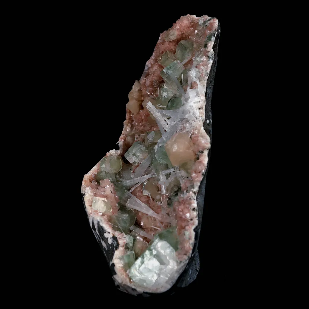 Green Apophyllite with Scolecite Sprays on Stilbite Natural Mineral Specimen - image 3