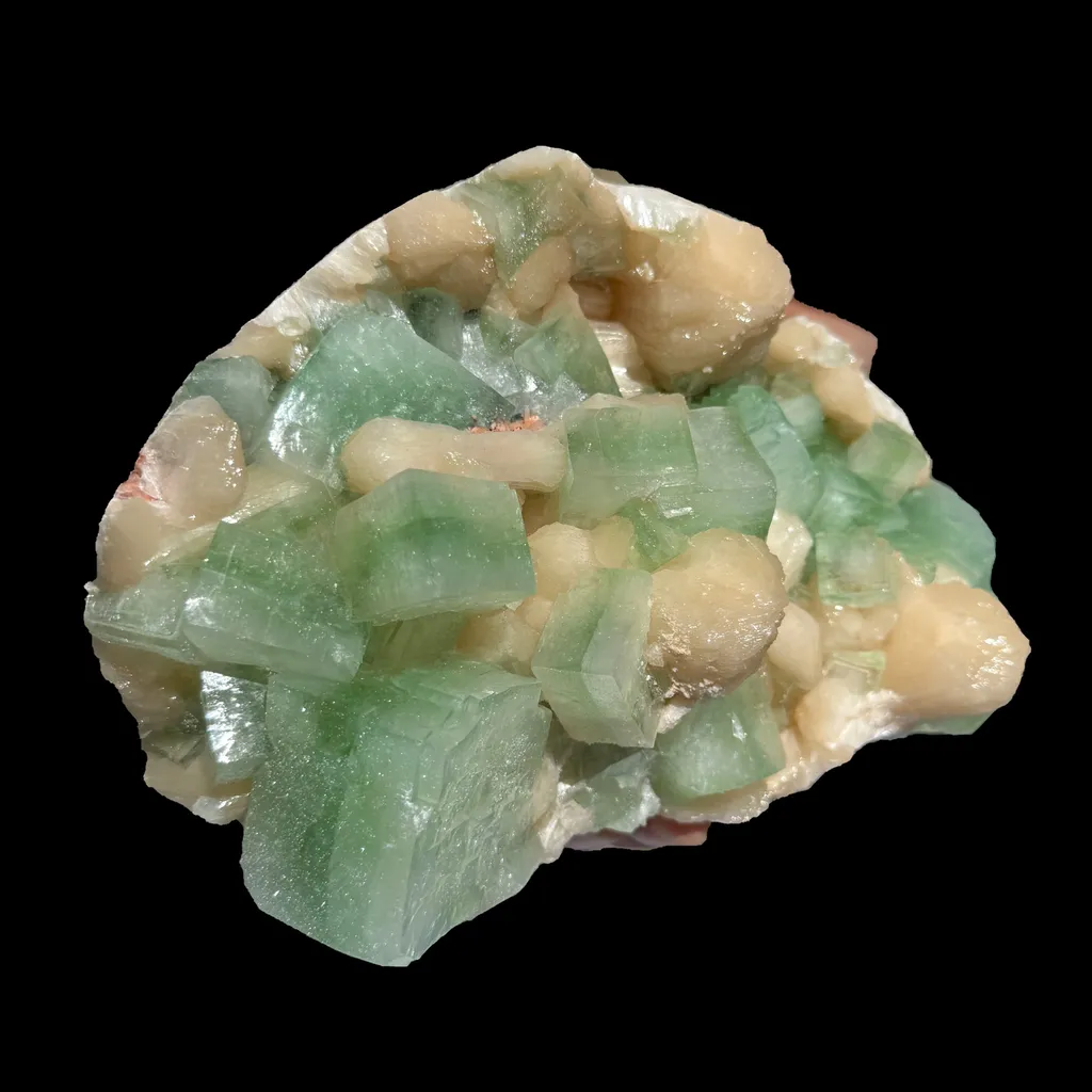 Green Apophyllite with Sparkling Micro-Apophyllite Coating & Peach Stilbite – Premium Cabinet Specimen from Nashik - image 3