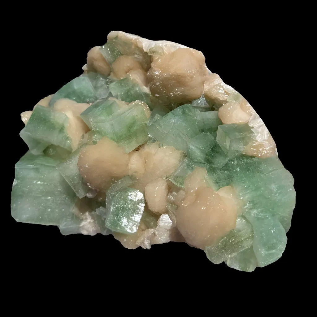 Green Apophyllite with Sparkling Micro-Apophyllite Coating & Peach Stilbite – Premium Cabinet Specimen from Nashik - image 2