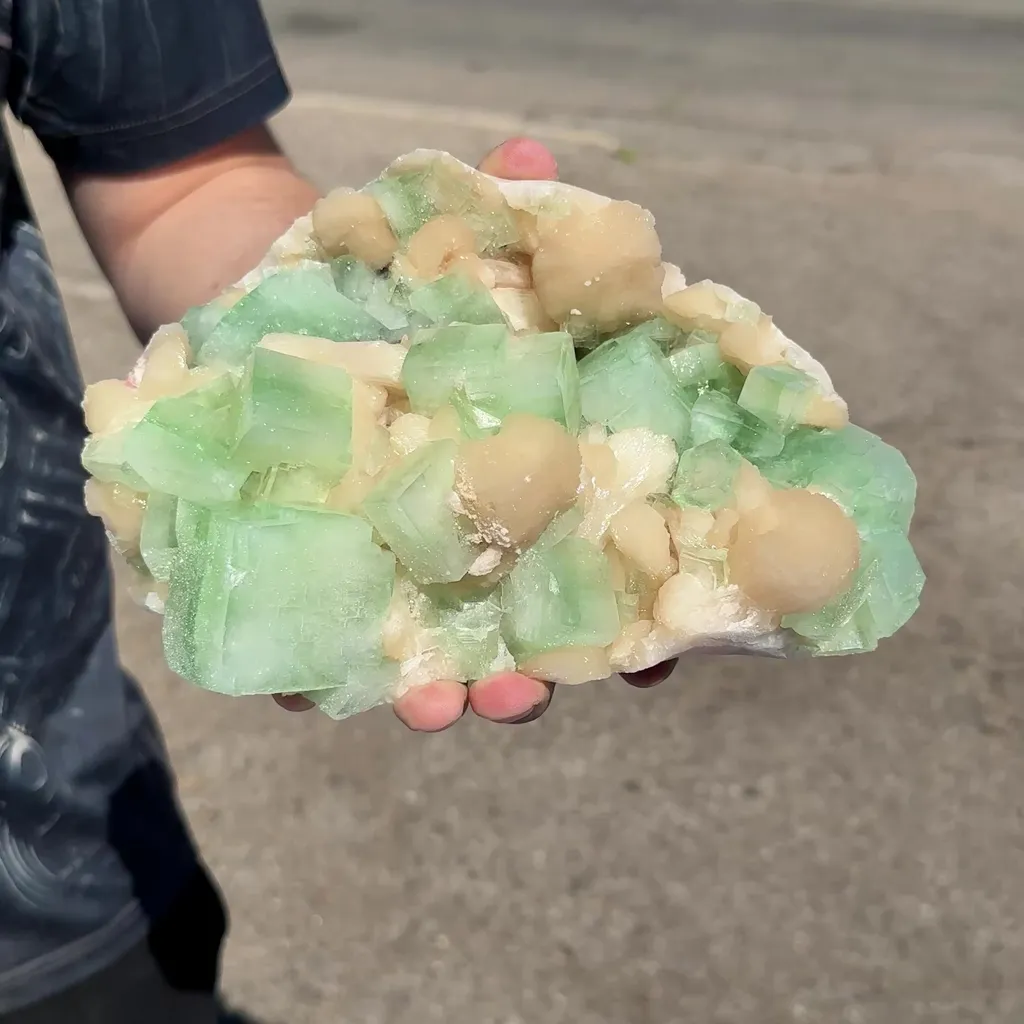 Green Apophyllite with Sparkling Micro-Apophyllite Coating & Peach Stilbite – Premium Cabinet Specimen from Nashik - image 5