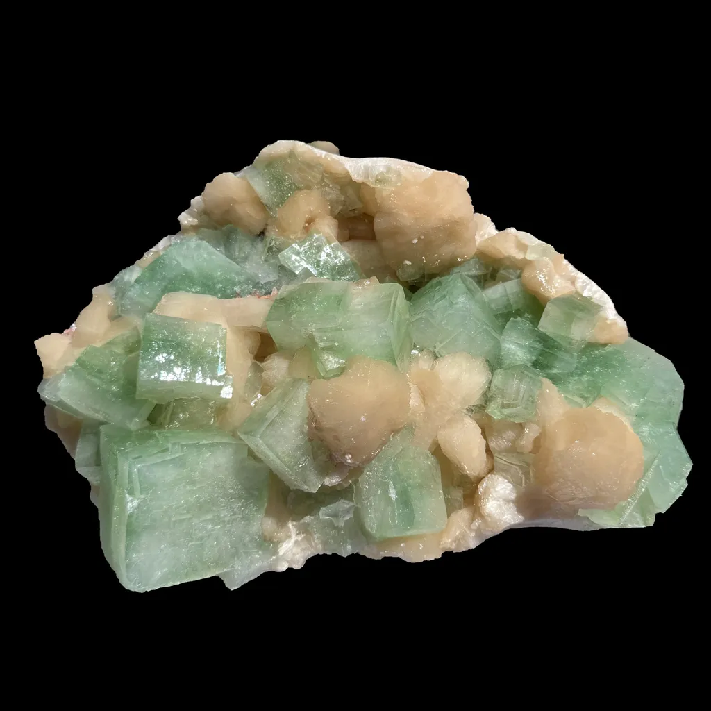 Green Apophyllite with Sparkling Micro-Apophyllite Coating & Peach Stilbite – Premium Cabinet Specimen from Nashik image