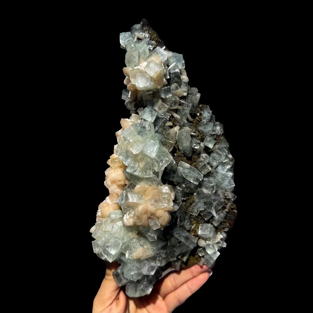 Green Apophyllite with Stilbite Crystal Cluster – Natural Indian Zeolite Mineral Specimen | Cubic Apophyllite Formation, Collector Display Piece image