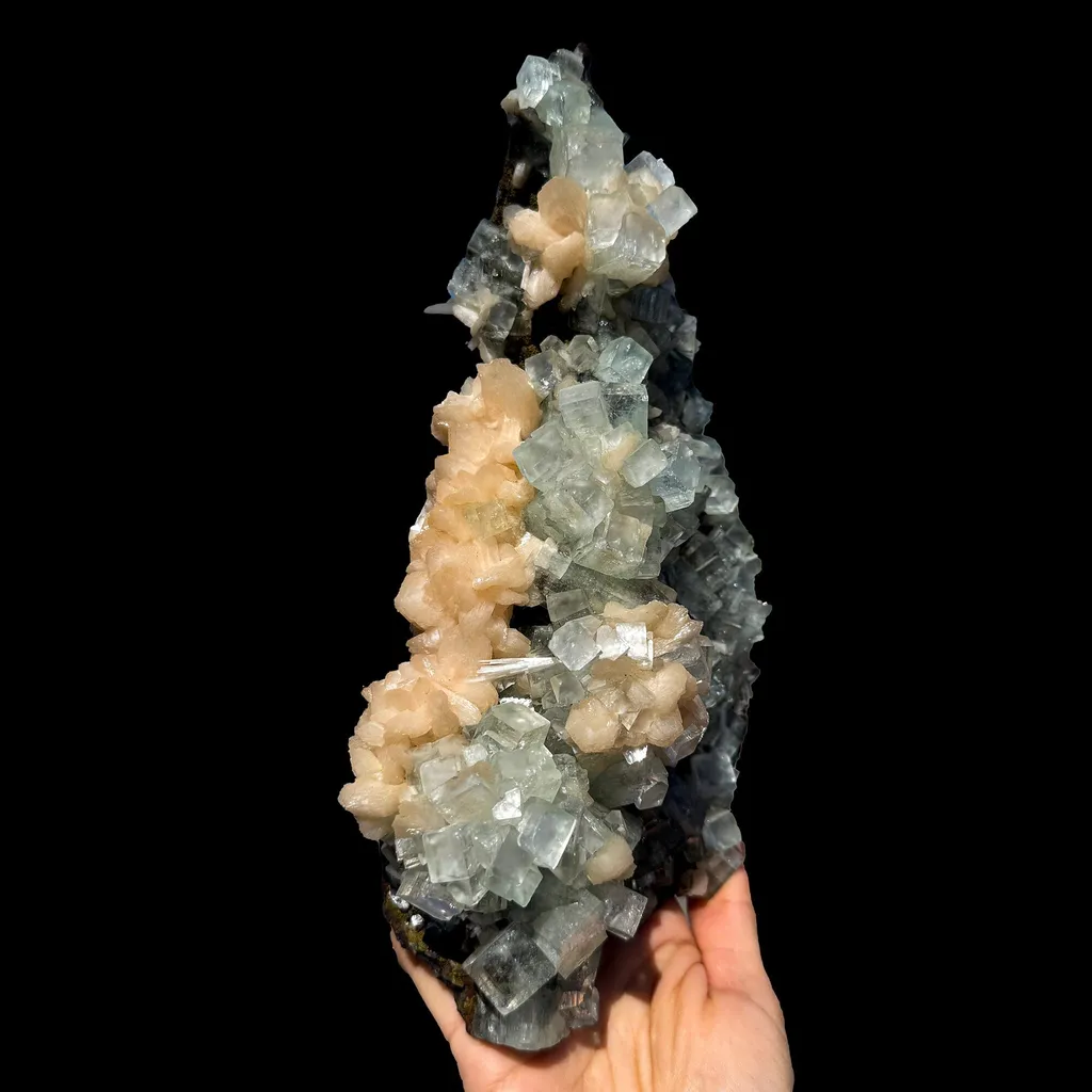 Green Apophyllite with Stilbite Crystal Cluster – Natural Indian Zeolite Mineral Specimen | Cubic Apophyllite Formation, Collector Display Piece