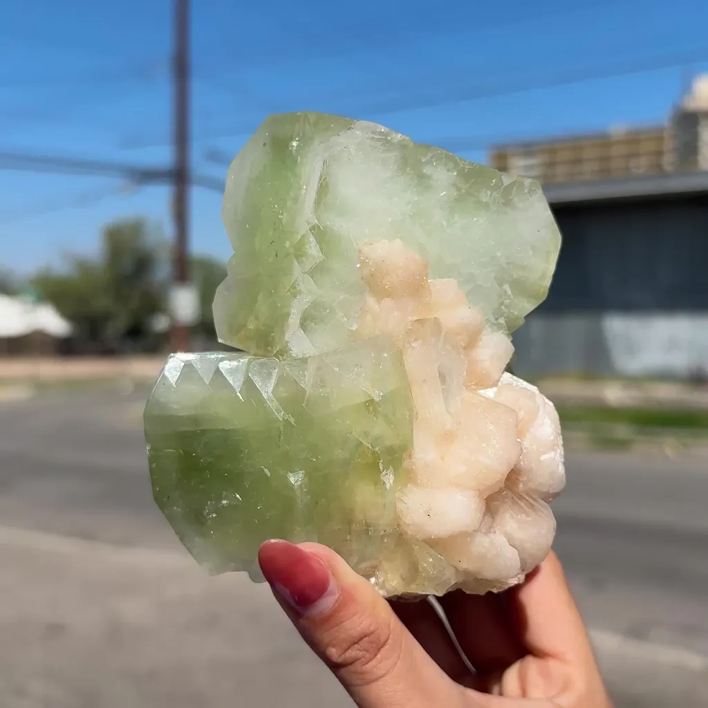 Green Apophyllite with Stilbite from Nashik Maharashtra India | Natural Zeolite Mineral Specimen - image 2
