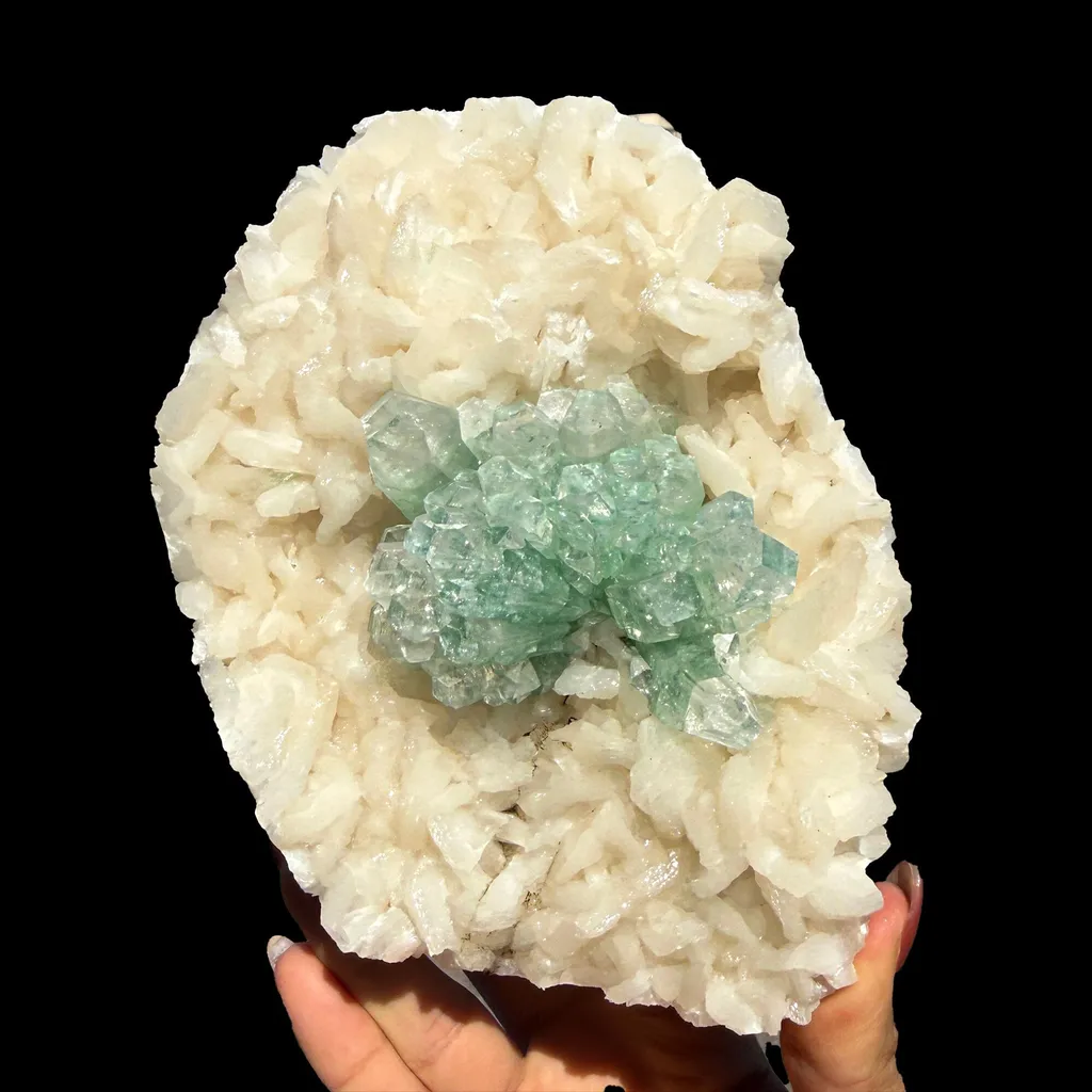 Green Apophyllite with Stilbite - Natural Crystal Cluster