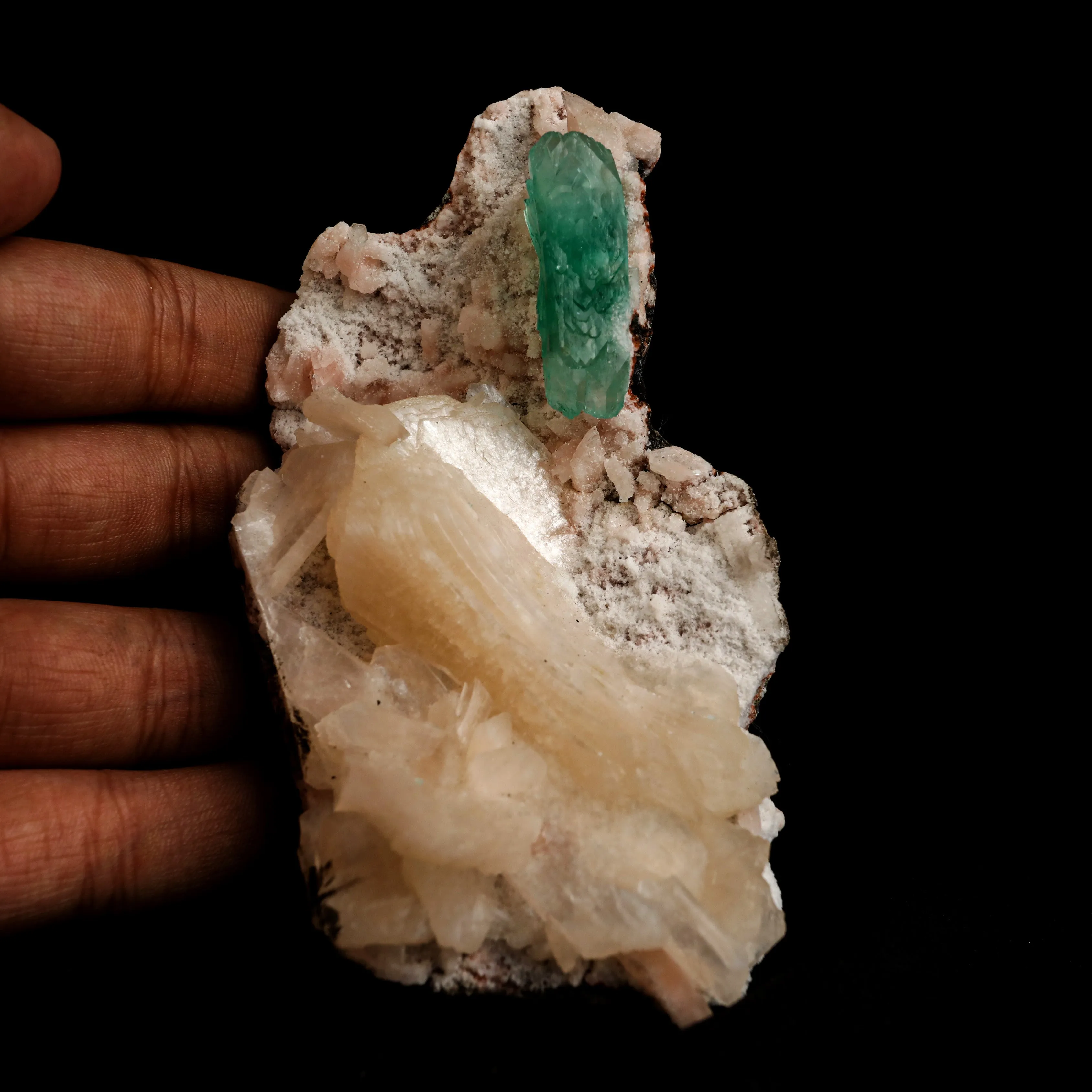 Green Apophyllite with Stilbite Natural Mineral Specimen - image 4