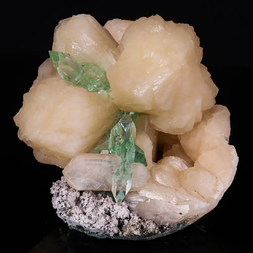 Green Apophyllite with Stilbite Natural Mineral Specimen image