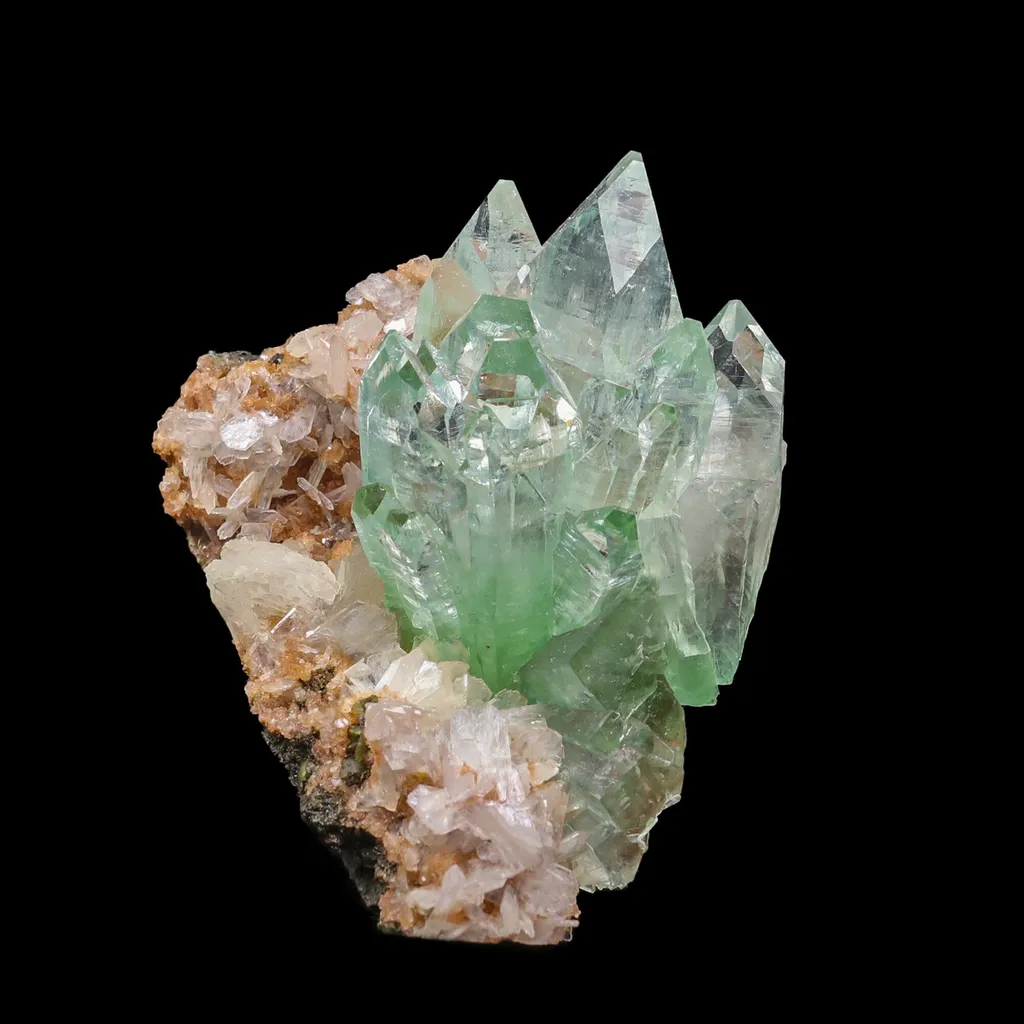 Green Apophyllite with Stilbite Natural Mineral Specimen image