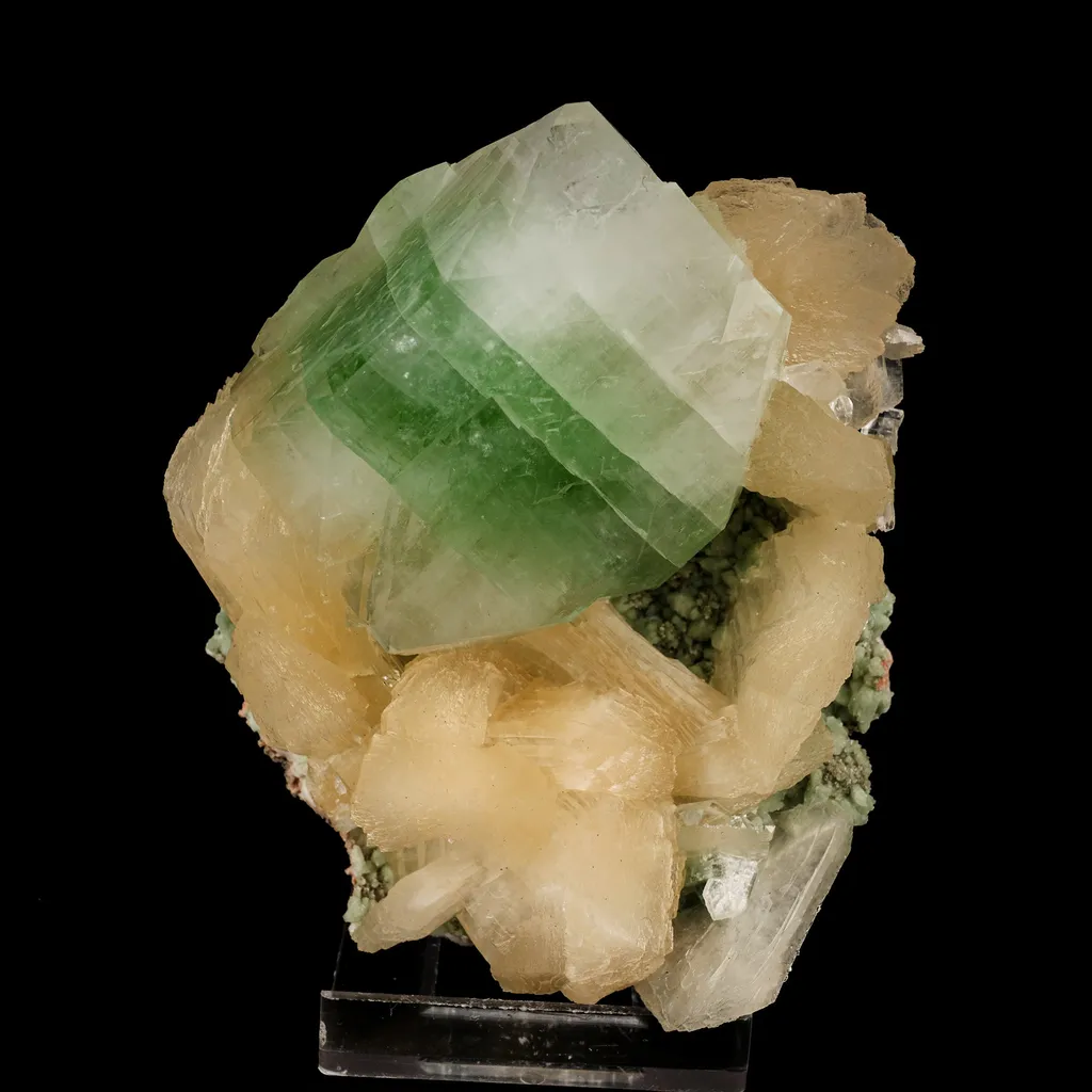 Green Apophyllite with Stilbite Natural Mineral Specimen image
