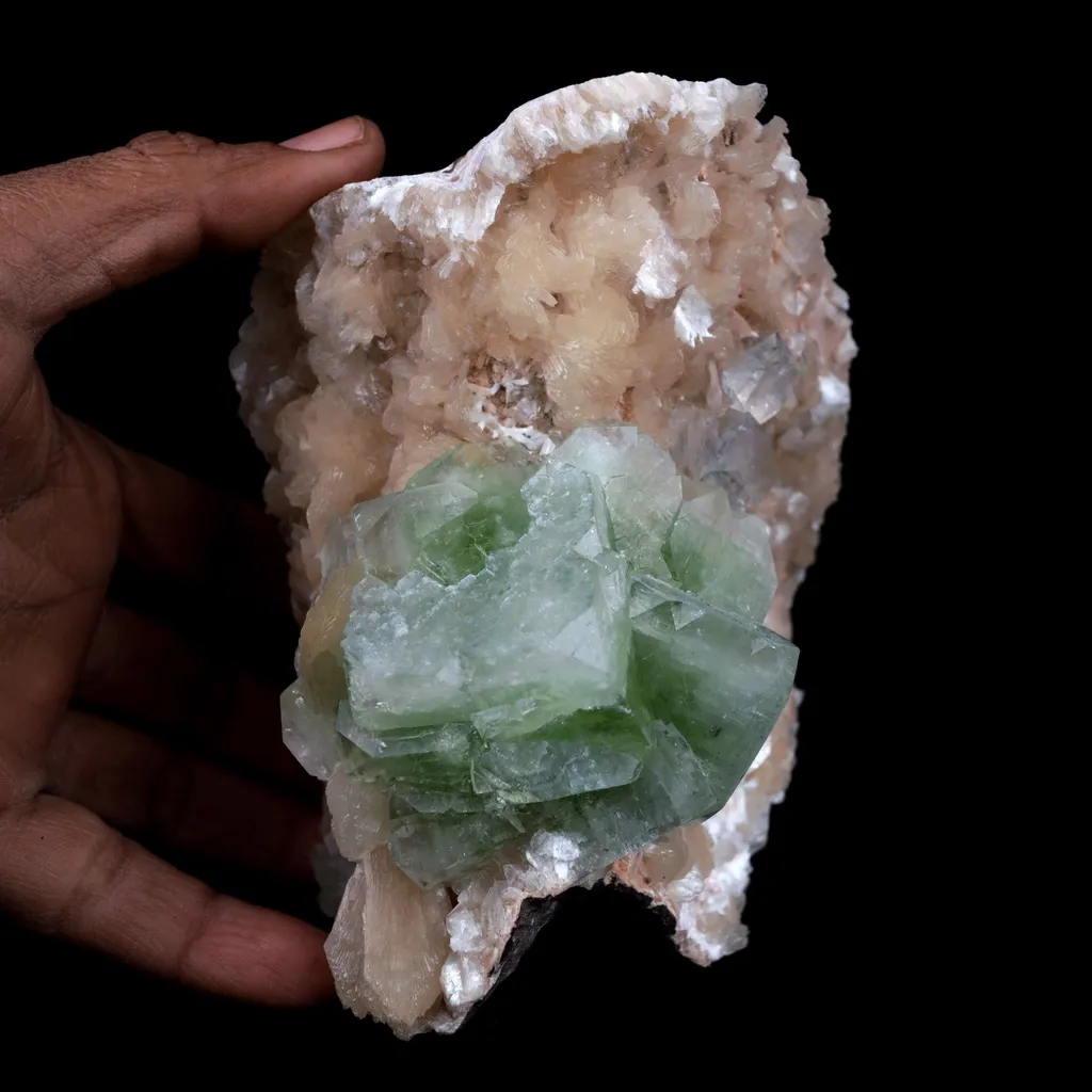 Green Apophyllite With Stilbite Natural Mineral Specimen - image 4