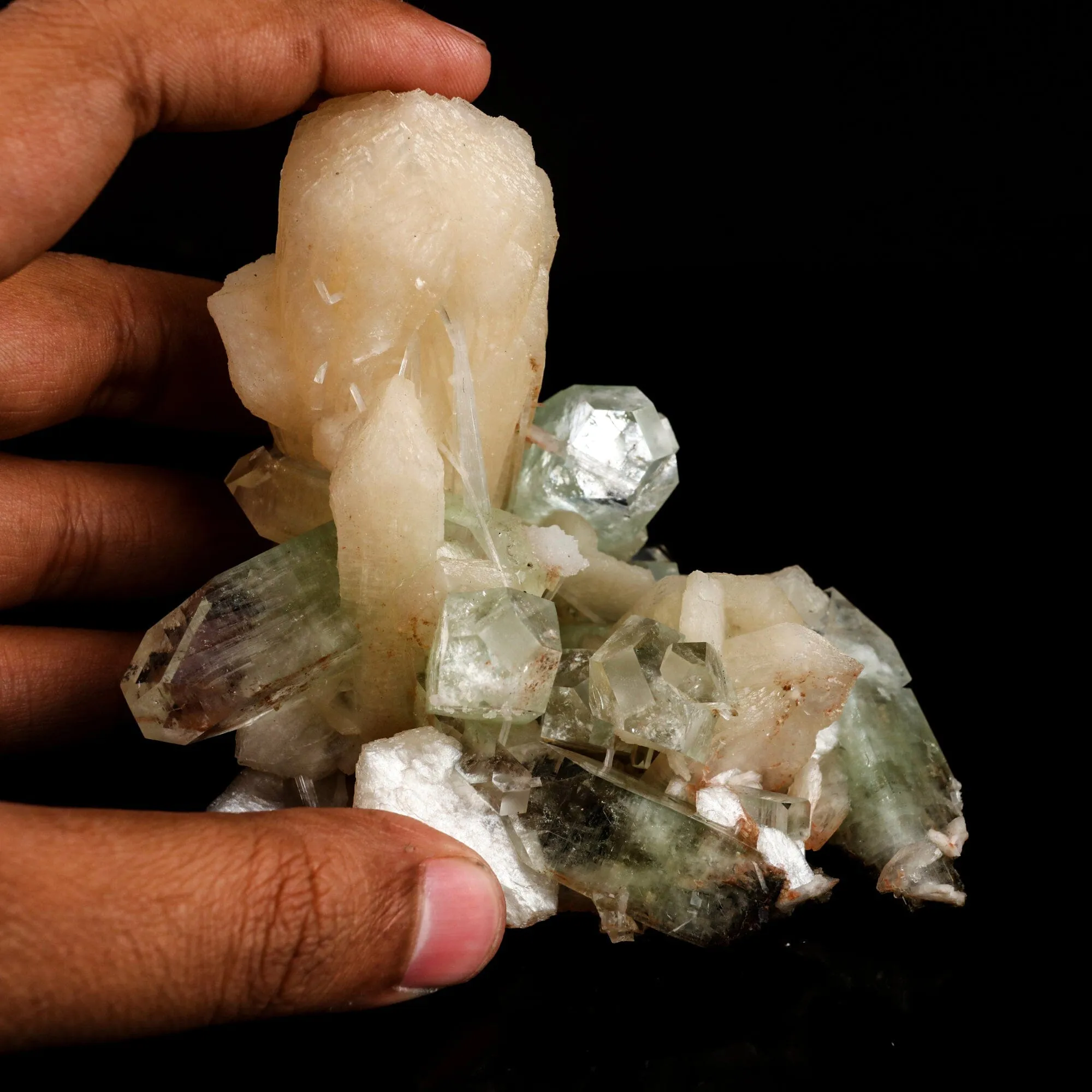 Green Apophyllite with Stilbite Natural Mineral Specimen - image 6