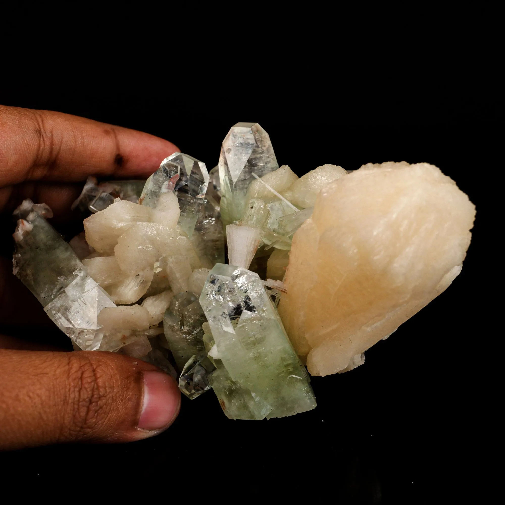 Green Apophyllite with Stilbite Natural Mineral Specimen - image 5