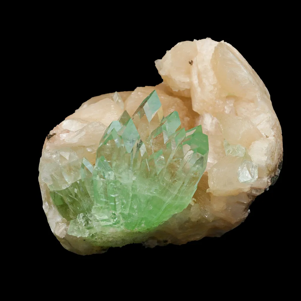 Green Apophyllite With Stilbite Natural Mineral Specimen image