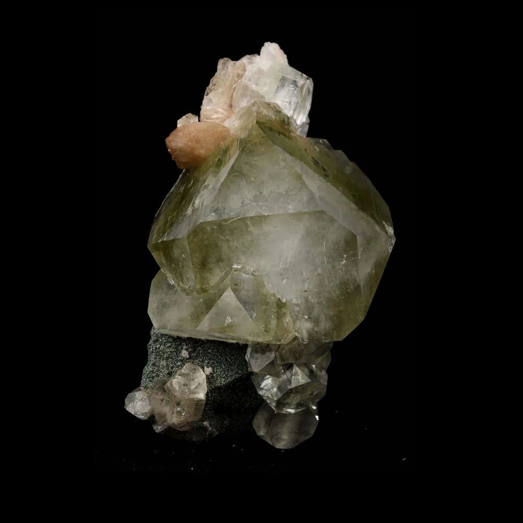 Green Apophyllite with Stilbite Natural Mineral Specimen image