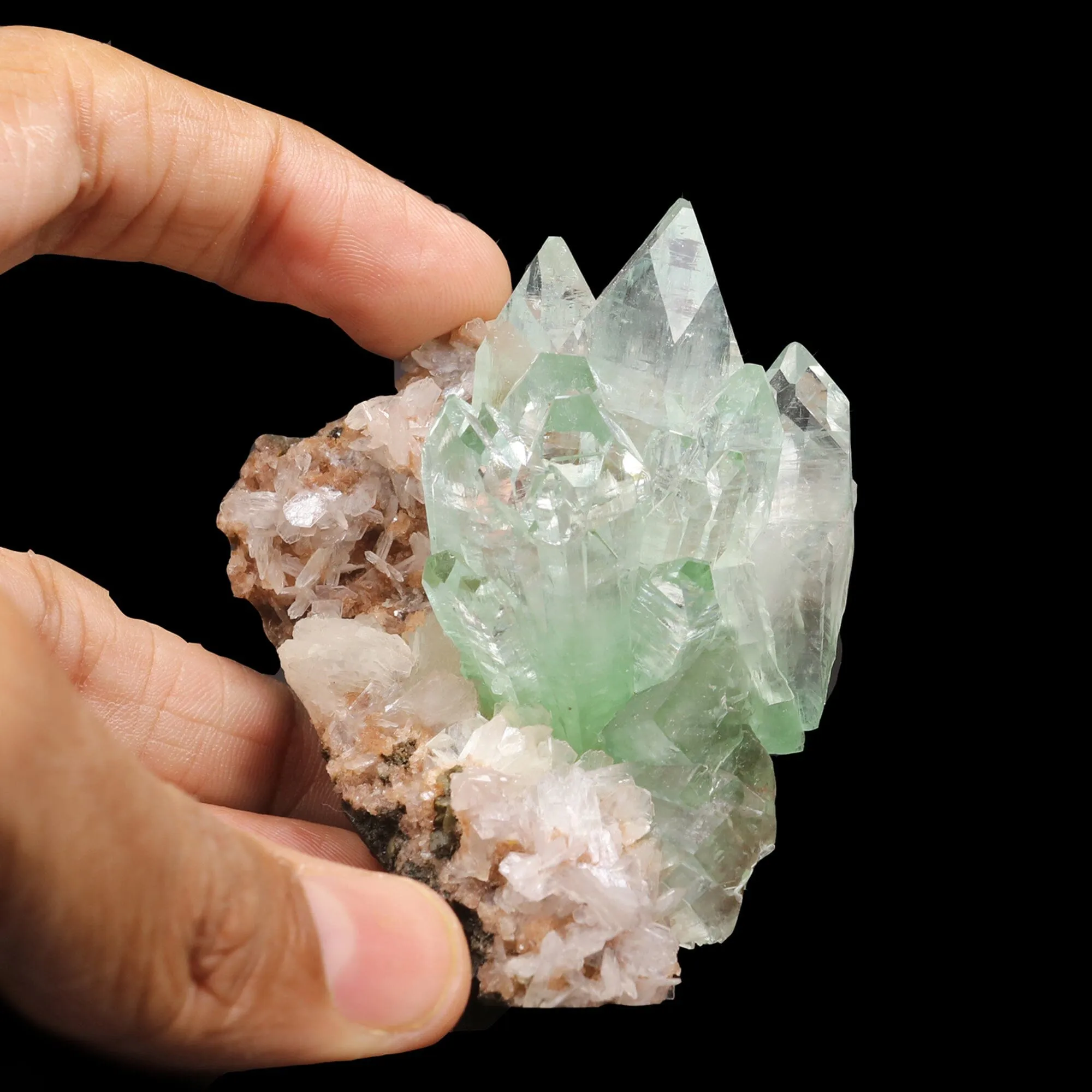 Green Apophyllite with Stilbite Natural Mineral Specimen - image 4