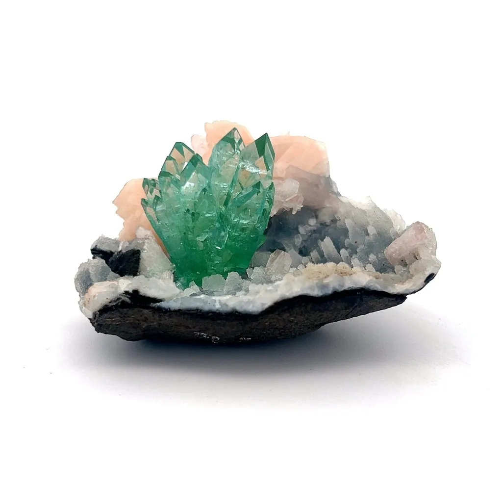 Green Apophyllite with Stilbite Natural Mineral Specimen USA image