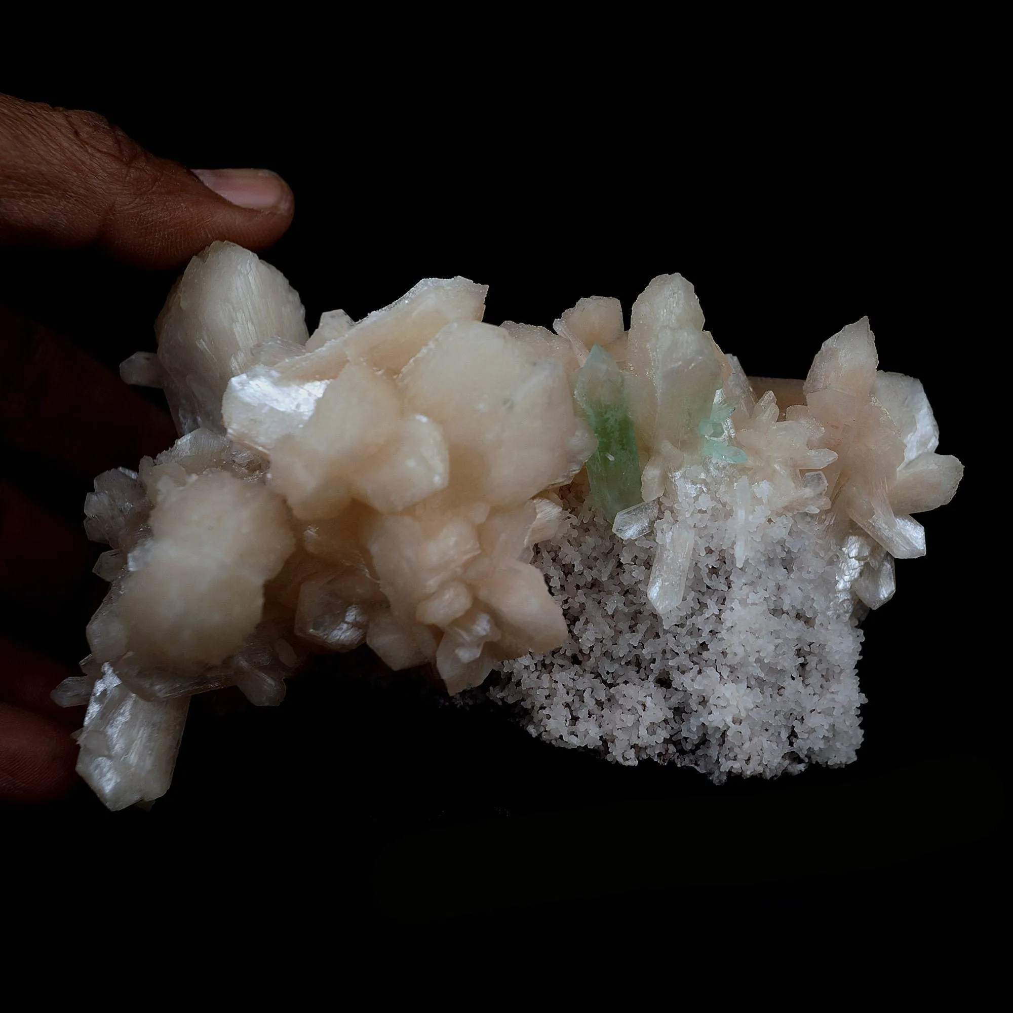 Green Apophyllite with Stilbite on Chalcedony Natural Mineral Specimen - image 4