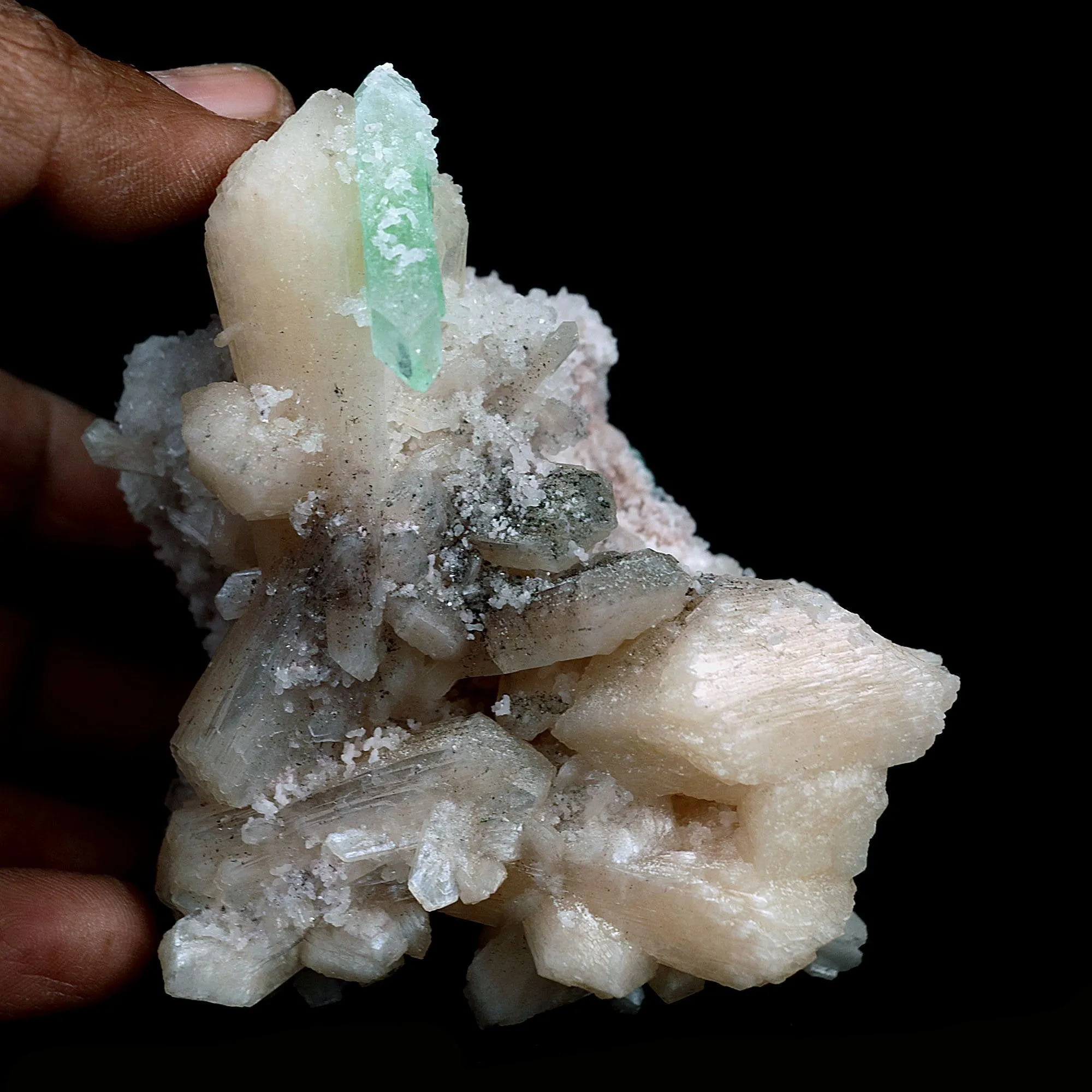 Green Apophyllite with Stilbite on Chalcedony Natural Mineral Specimen - image 4